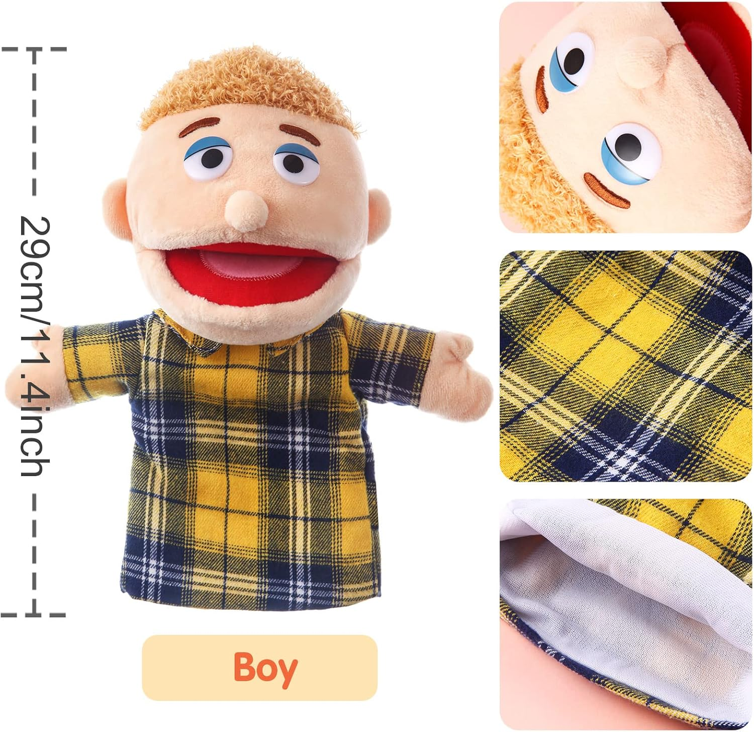 1 Pcs Family Hand Puppets 12 Inch Grandparents, Mom & Dad, Brother & Sister Plush Hand Puppet Toys Role-Play Toy Puppets for Kids Storytelling Imaginative Pretend Play Teaching Preschool(Brother) image number 5