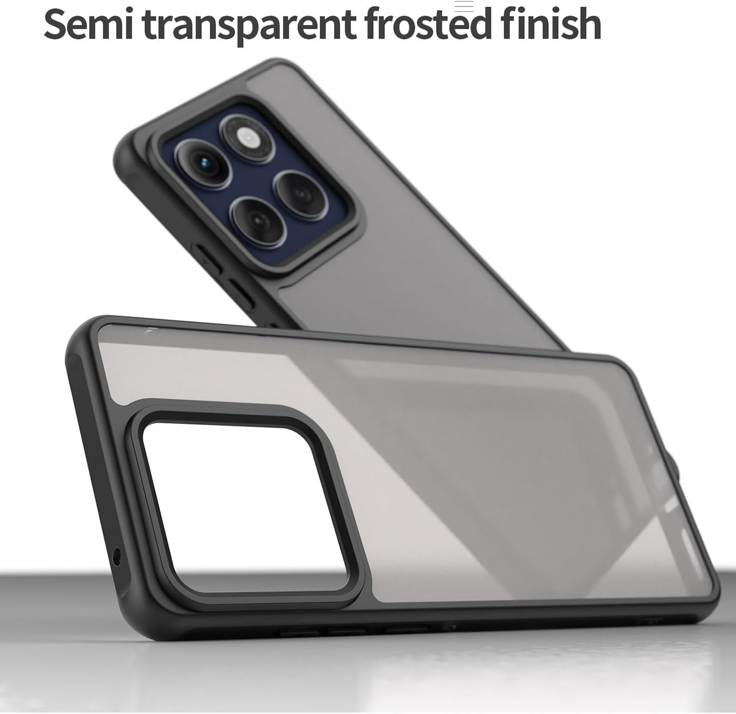 BORYA Ultra Thin Case for Motorola Edge 60 Pro, Shockproof Translucent Matte Frosted Mobile Phone Case Skin Feel Soft Silicone TPU + PC Case Light Simple Protective Case Black image number 5