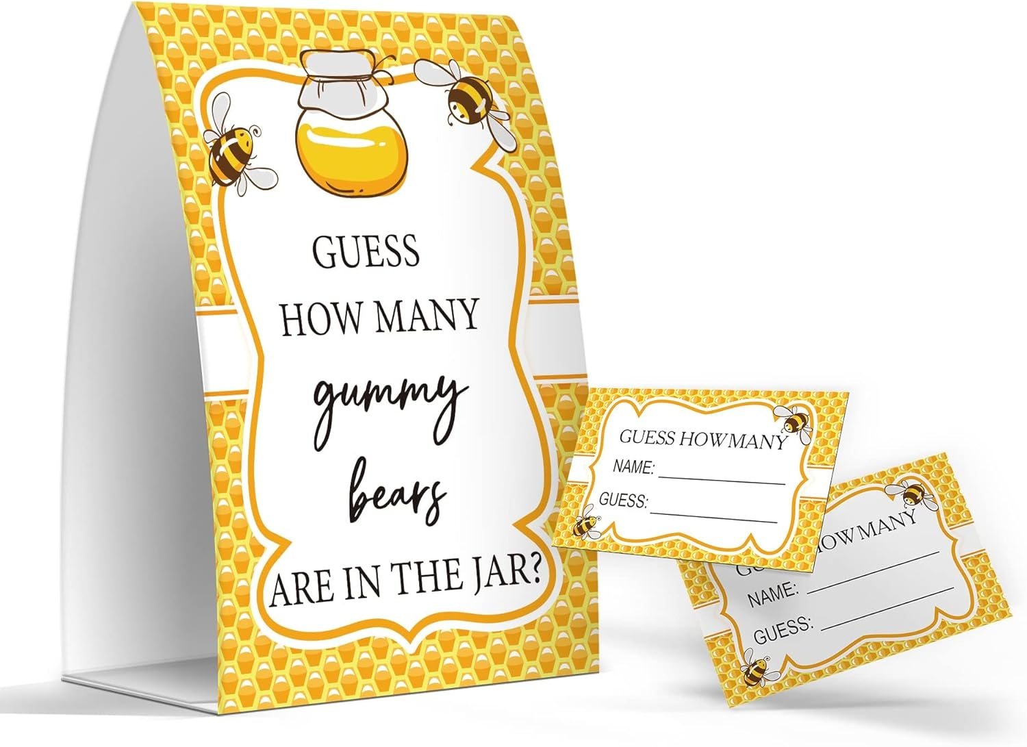 Pazag Guess How Many Gummy Bears Are in the Jar, Honey Bee Baby Shower Games, Honey Bee Theme Baby Shower - One Sign and 50 Cards (GES14) image number 3