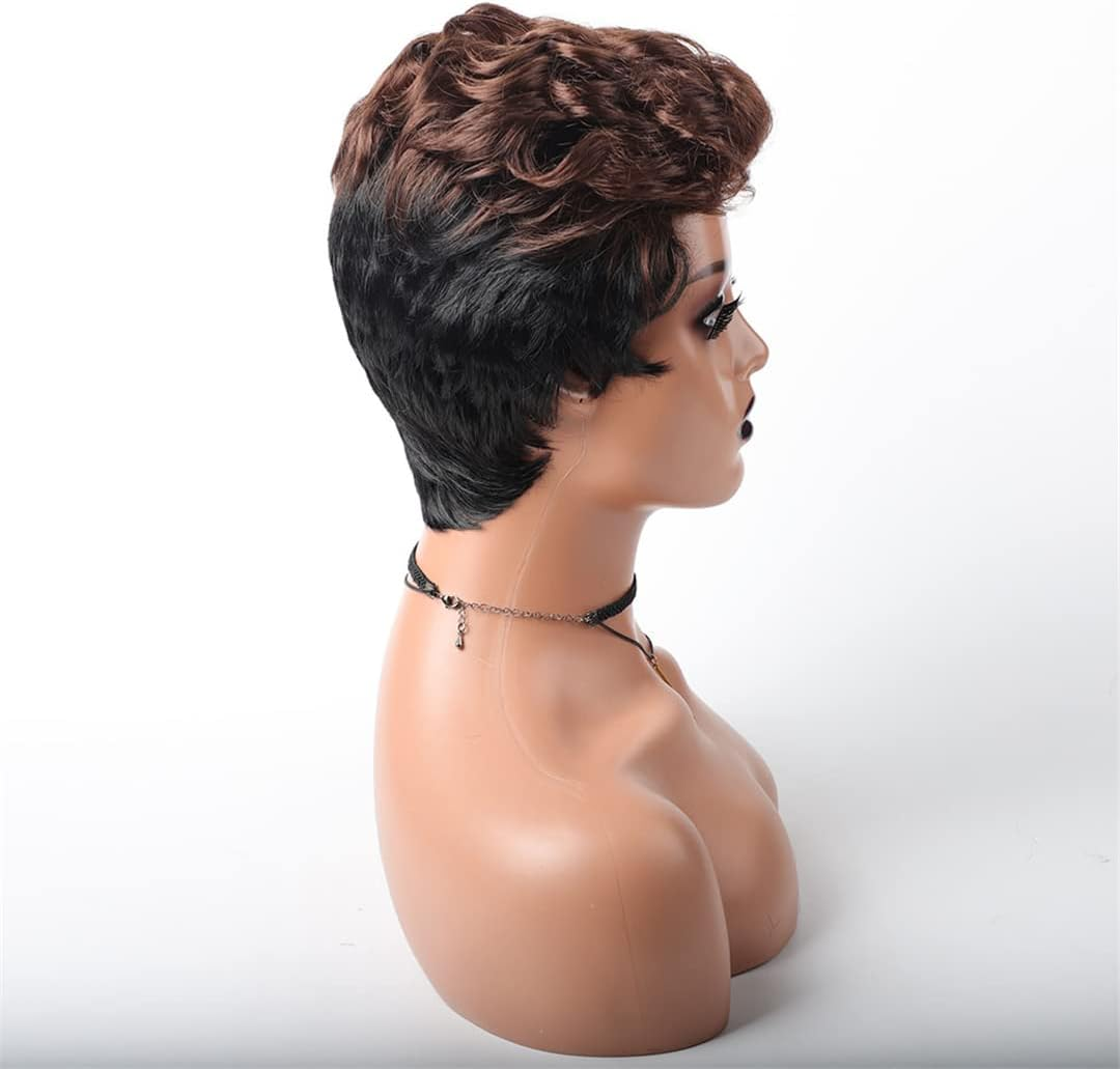Short Afro Curly Synthetic Hair Wigs for Black Women Short Hairstyles Blend Colors Wigs Black Brown Blonde Hair Wigs 1B 6Inches 1 PC image number 6