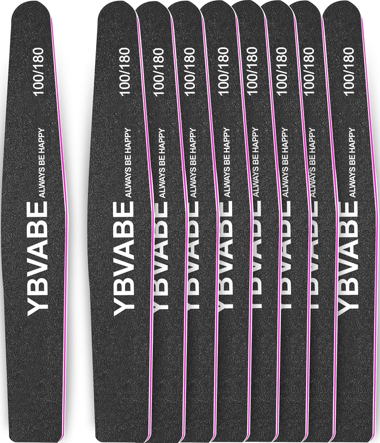YBVABE Nail Files 100/180 Grit - 8Pack for Precision Nail Shaping and Professional Salon Quality Black Double Sided Emery Boards, Professional Rhombus-Shaped Grit Nail File for Manicure and Pedicure Tool image number 3
