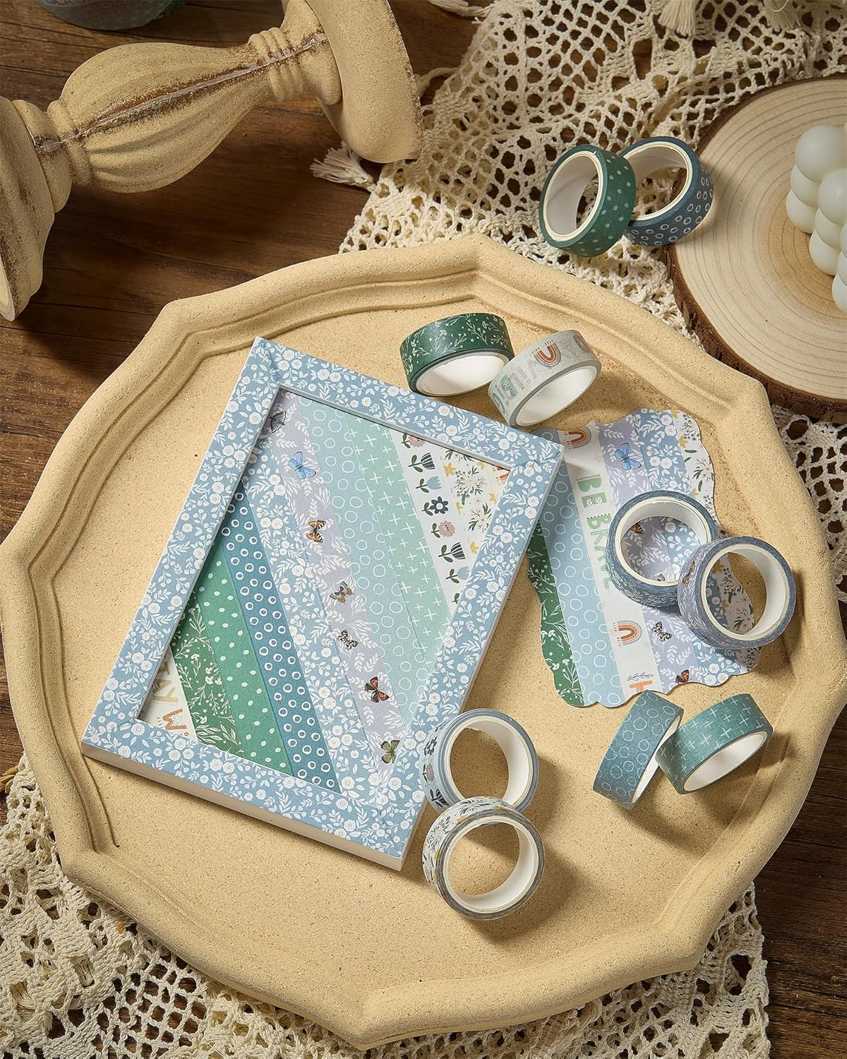 YUBX Boho Washi Tape Set 10 Rolls Cute Masking Graphic Floral Pattern Decorative Tapes for Arts, DIY Crafts, Journals, Planners, Scrapbook, Wrapping (Cool)