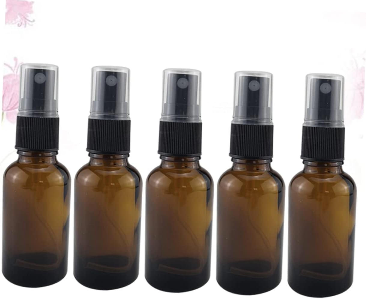 PHENOFICE 5Pcs 30Ml Brown Glass Lotion Emulsion Bottles with Black Press Pump Refillable Subpackaging Containers for Travel and Bathroom Use image number 6