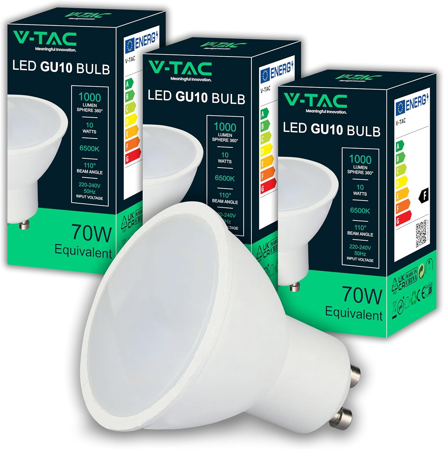 V-TAC 3 X GU10-10W LED Bulbs High Brightness (70W Equivalent) - 1000 Lumens - LED Spot GU10 for Maximum Efficiency and Energy Saving - Cool White 6500K image number 5