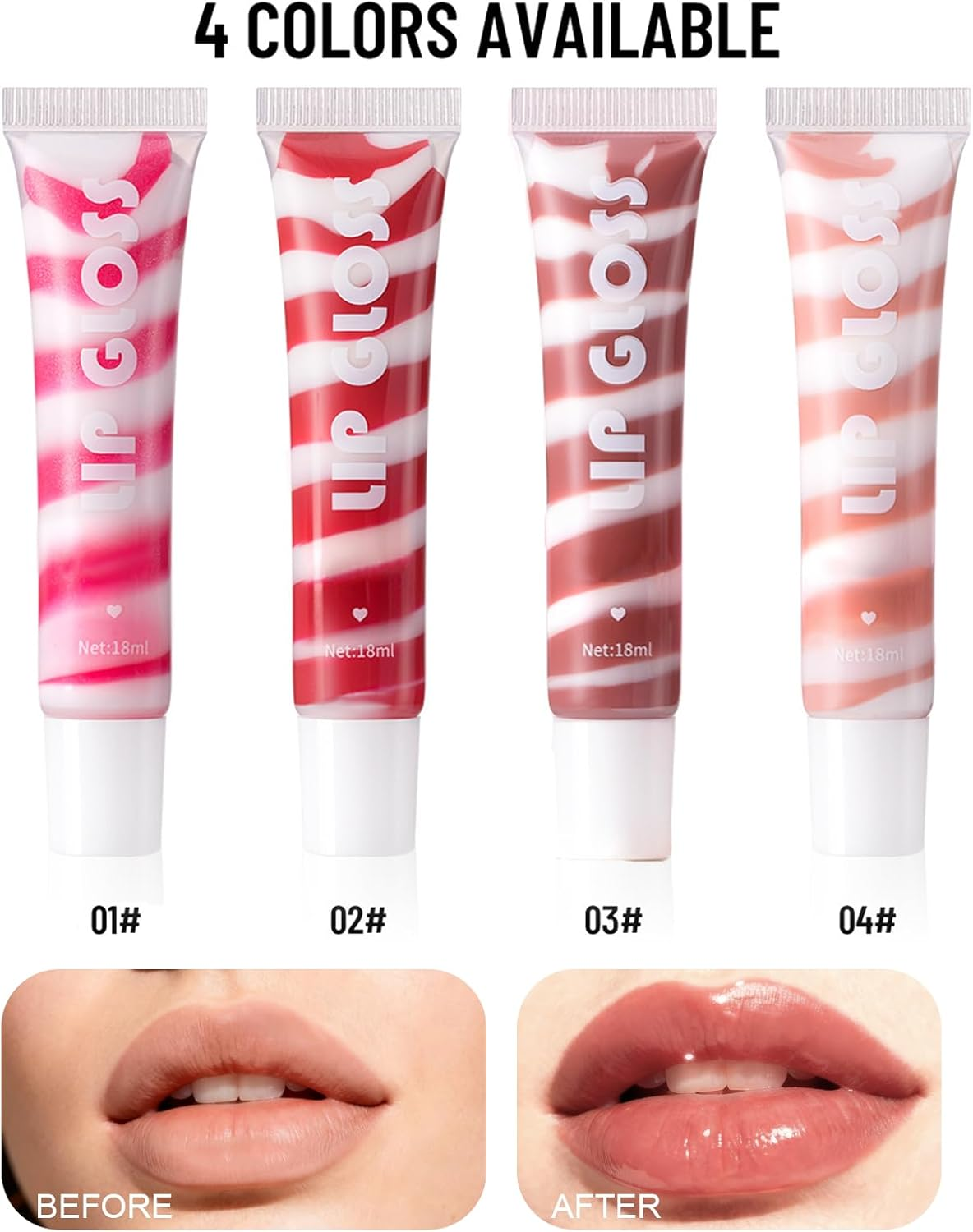 Hydra Moisturizing Lip Gloss-Lightweight Gloss，Long Lasting Non-Sticky， Colored Moisturizing Hydrating, Lip Makeup 18Ml # 01 -  02 image number 4