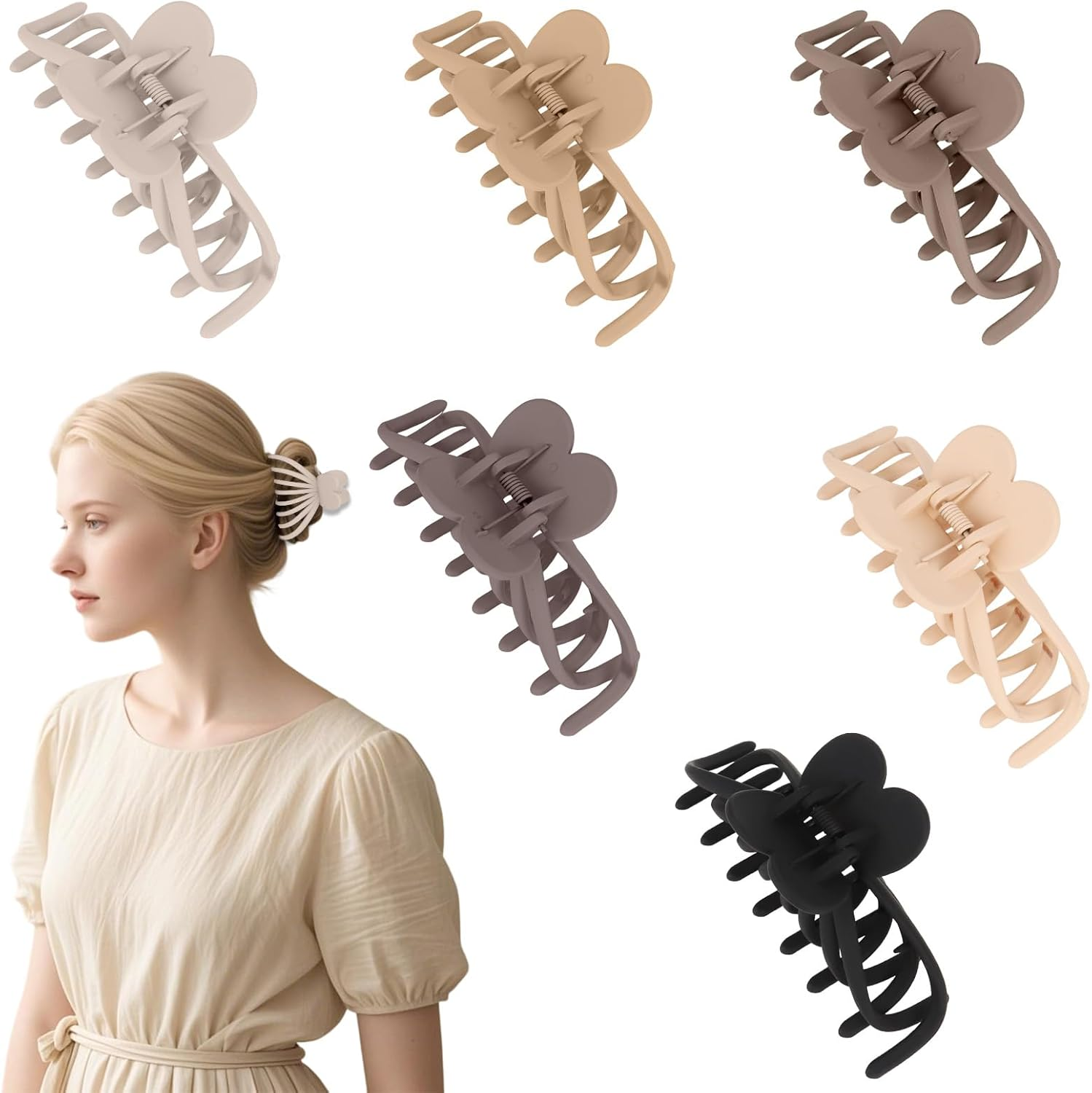 Bumlofa Basic Women'S Hair Clips, Set of 6 Hair Clips in Neutral Tones, Simple and Elegant Hairstyle Decoration image number 5
