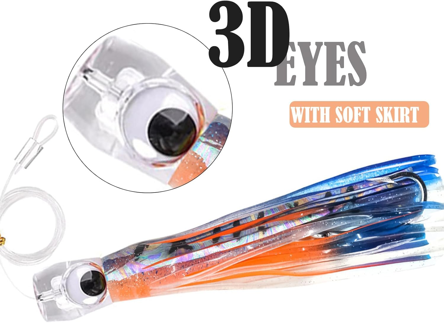 Saltwater Trolling Lures Set of 5Pcs 9 Inch/23Cm Fishing Trolling Skirt Lures with Rigged Hooks for Catching Mahi, Tuna, Wahoo and Big Game Fishes image number 3