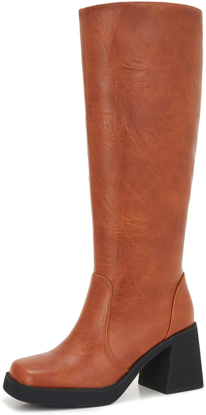 ZXHYZLZ Women&rsquo;S Wide Calf Knee-High Boots &ndash; plus Size Faux Leather Riding Boots with Chunky Heel & Platform for Winter