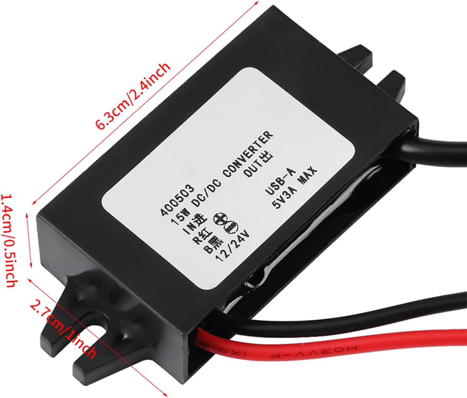 DC-DC Converter, 12V/24V to USB 5V 3A Power Adapter, 95% Efficiency, Waterproof Silicone Design for Car Audio, LED Screen, Solar Energy Generation image number 5