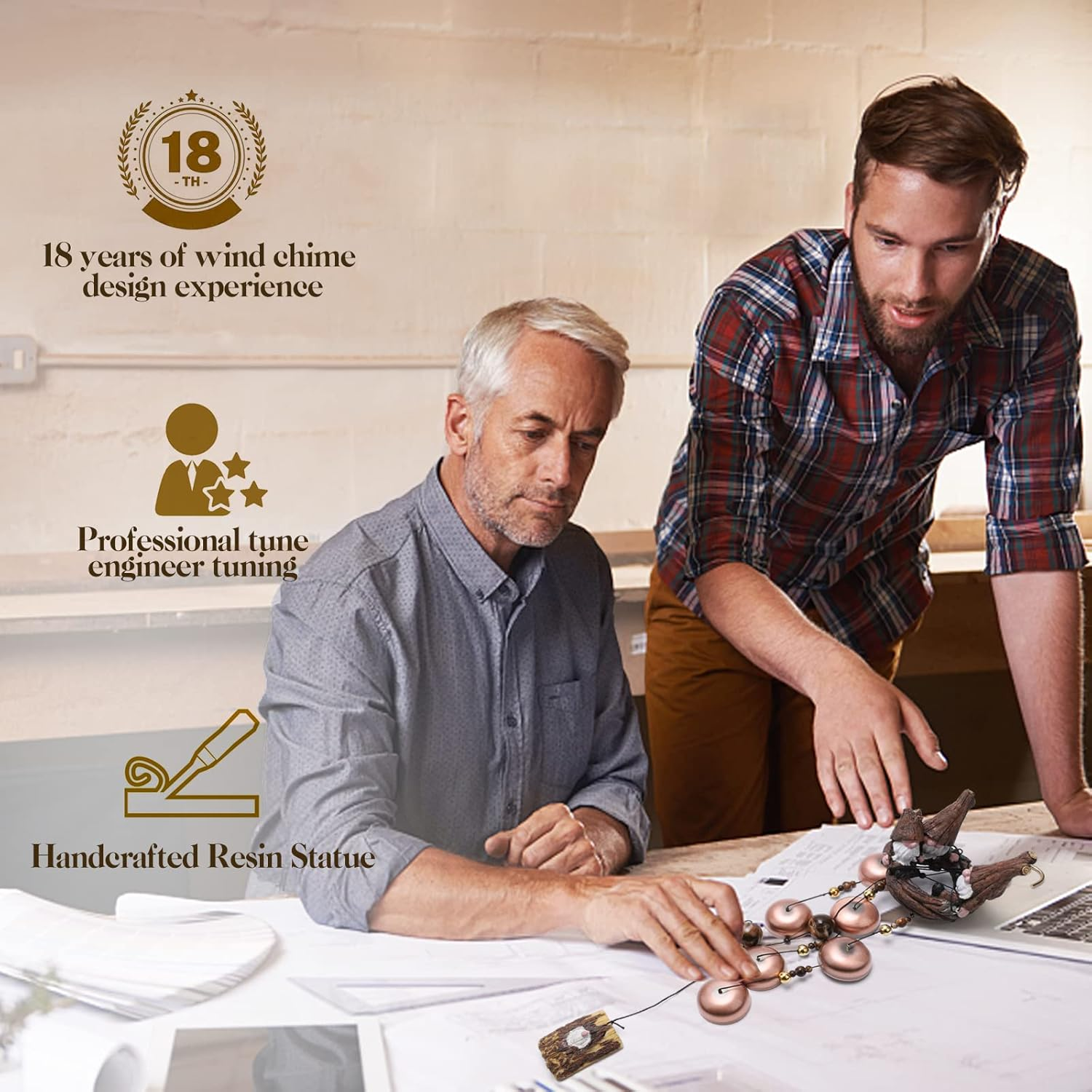 Gnome Wind Chimes for outside with 6 Larger Bells - Item for Mom, Dad, Daughter, Women - Outdoor Decor for Patio, Porch, Garden, Backyard image number 1