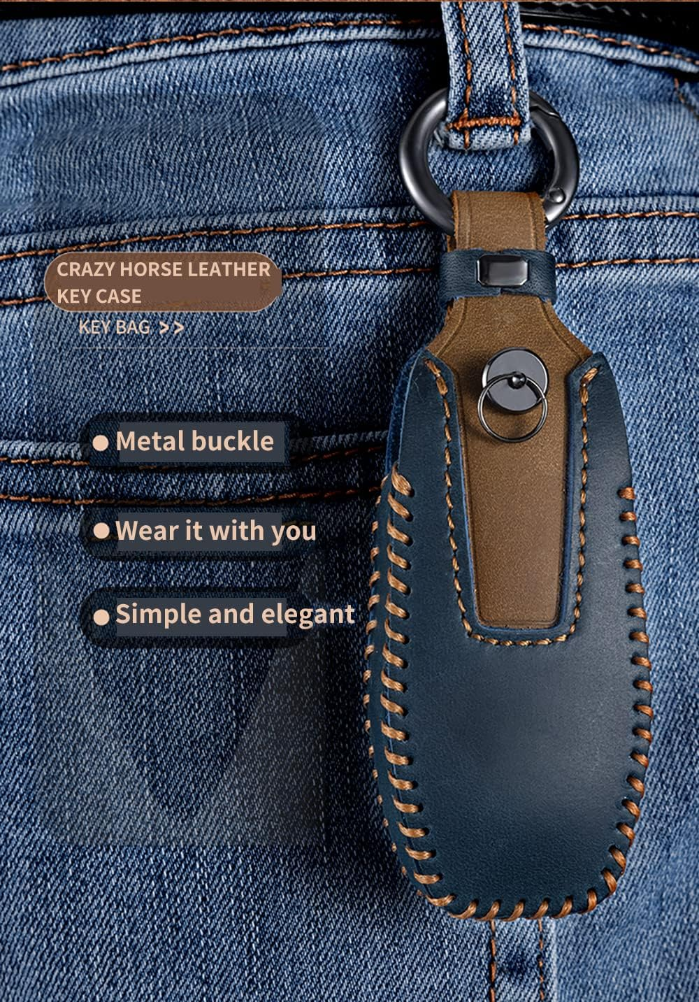 HIBEYO Leather Key Fob Cover for Ford F150 Explorer Mustang Fusion Edge Escape Mondeo Raptor F-250 F-350 F-450 F-550 Car Key image number 1