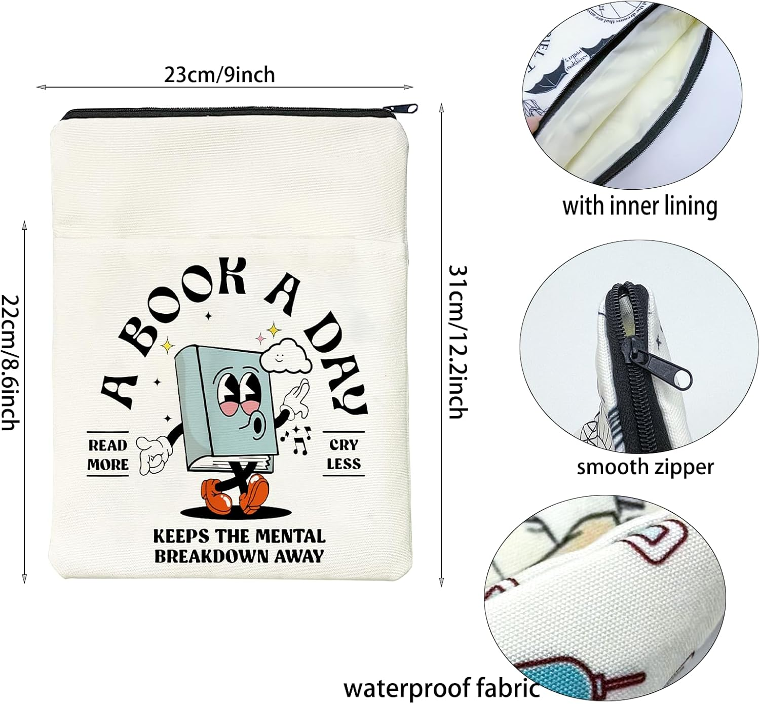 Book Cover for Bookish Book Sleeve for Bookworm Book Lover Gift (Read More White, Medium) image number 4