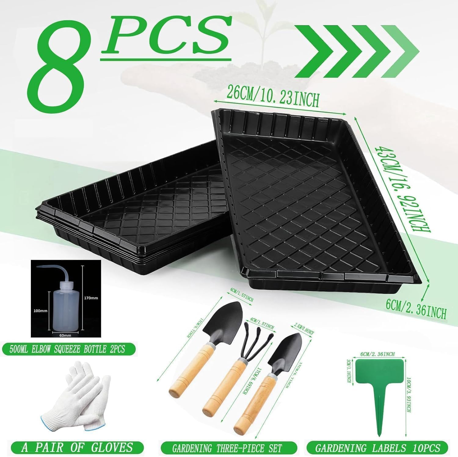 Plant Planting Garden Seed Starting Planting Trays 8 Pack without Drainage Holes Black Indoor Seedling Propagation Tray Microgreens Wheatgrass Sprouting Greenhouse Supplies Plant Tray image number 1