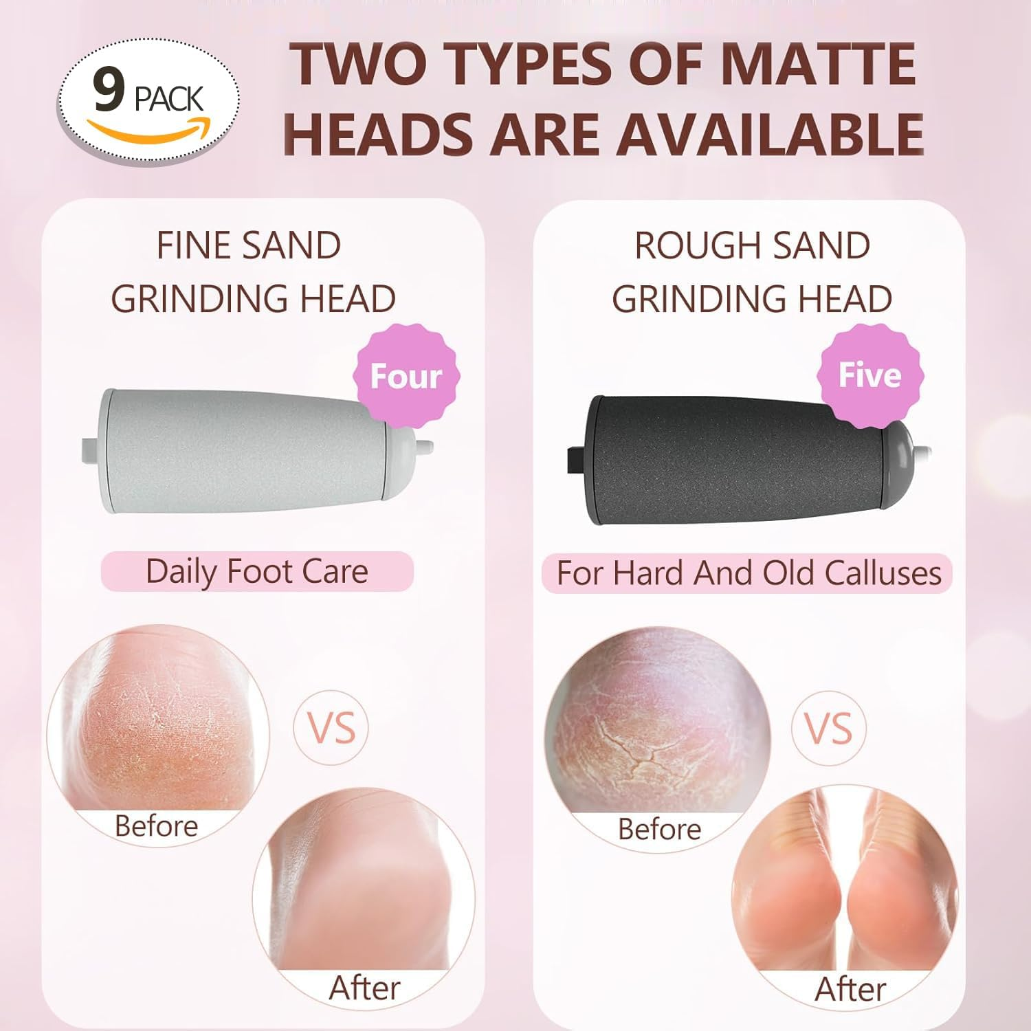 9 Pack Pedicures Replacement Heads, Electric Foot Callus Remover Roller Refills Include 5 Extra Coarse & 4 Regular Coarse Heads Compatible with Flawless-Pedi,Haootadiy,Zaboul image number 3