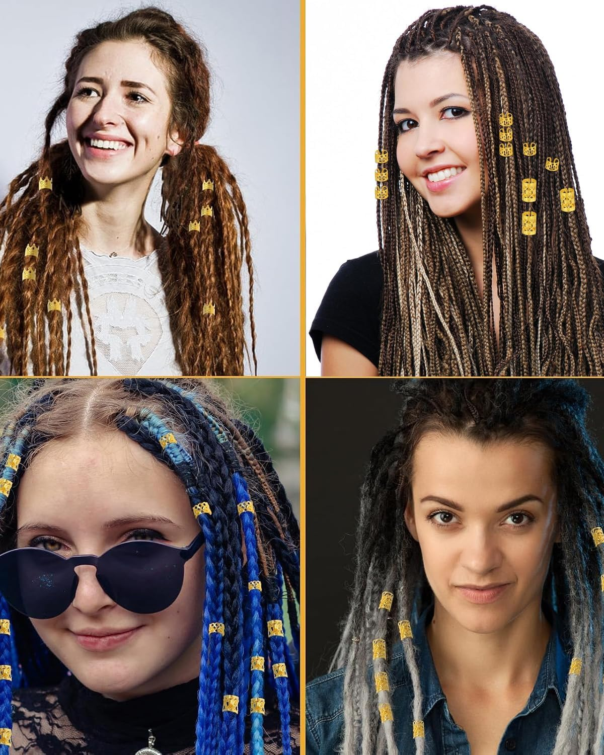 KGDUYC Pack of 110 Dreadlocks Jewellery Hair Accessories for Braids, Aluminium Hair Rings for Braids, Jewellery, Adjustable for Men and Women, Woven Hair Accessories, Gold, Dreadlocks Jewellery, Hair