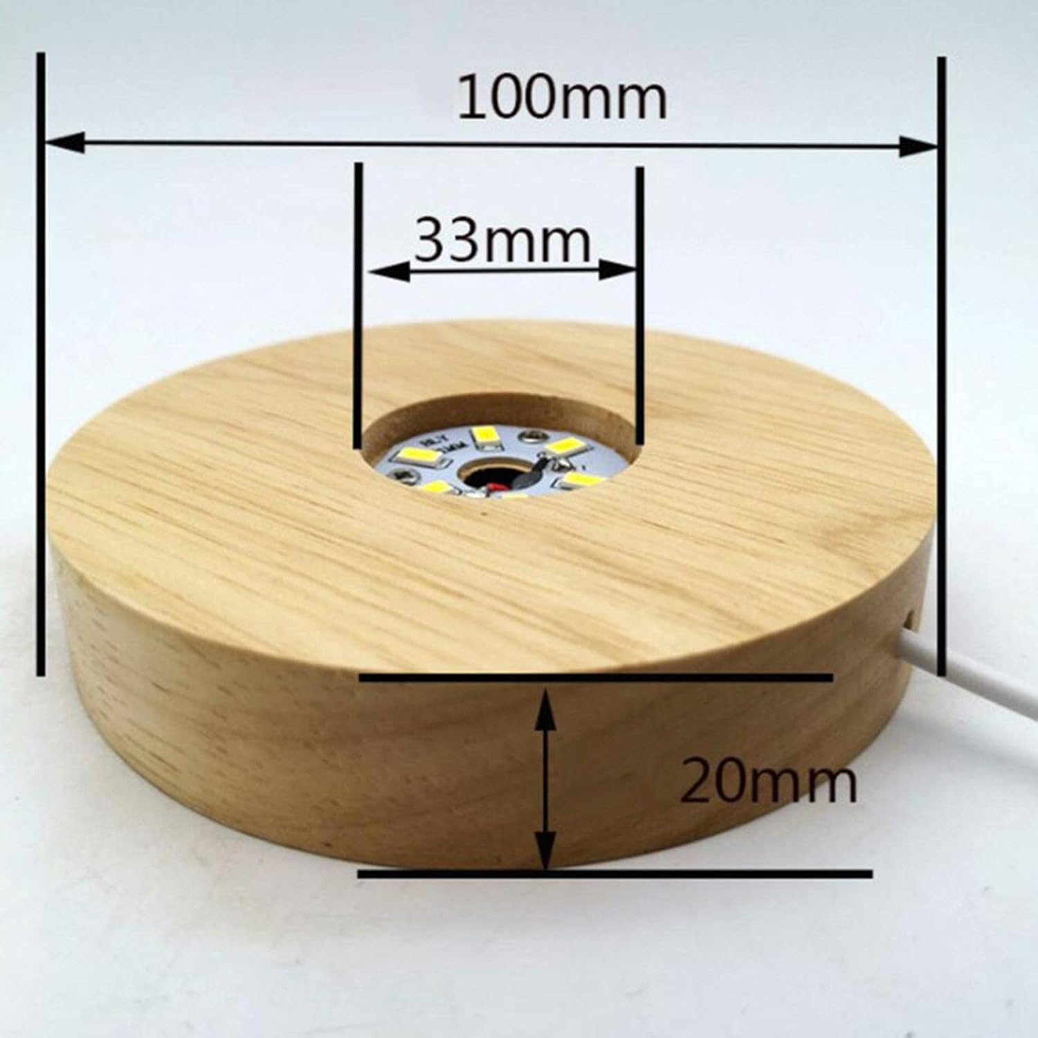 XIMING USB Wooden LED Light round Desktop Display Stand Ornament for Art Jewelry, Warm Light