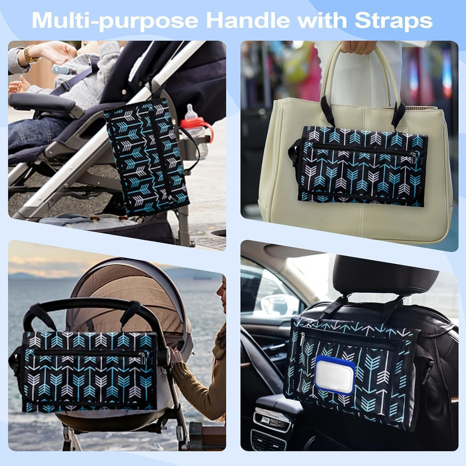 Mtxorvix Portable Changing Pad, Black, Waterproof Travel Baby Diaper Pad, Mat, Foldable, Wipes Pocket, for Baby, Foldable Clutch image number 5