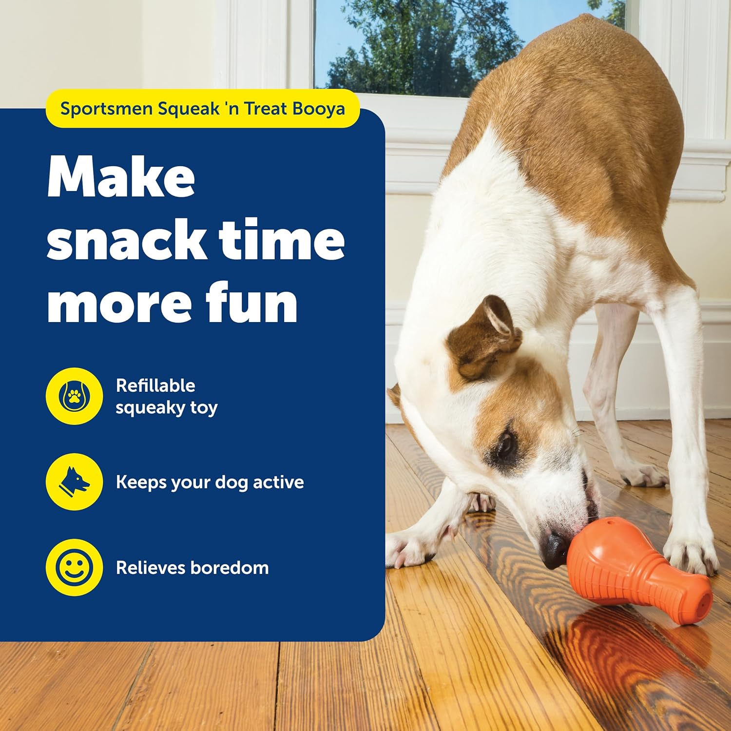 Petsafe Squeak N&rsquo; Treat Booya - Cure Boredom & Reduce Separation Anxiety - Food-Dispensing Dog Toy - Squeaker Encourages Play - Slow down Eating - Helps Clean Teeth - Dishwasher Safe - Medium image number 6