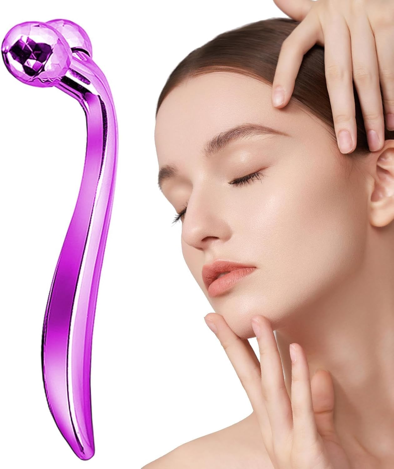 3D Roller Face Massager - 3D Face Massage Beauty Tool for Shaping,Body Face Massage, Self Care Products, Face-Lifting Instrument, Slimming Massager with Manual 360-Degree Rotation Yongbao - Silver image number 7