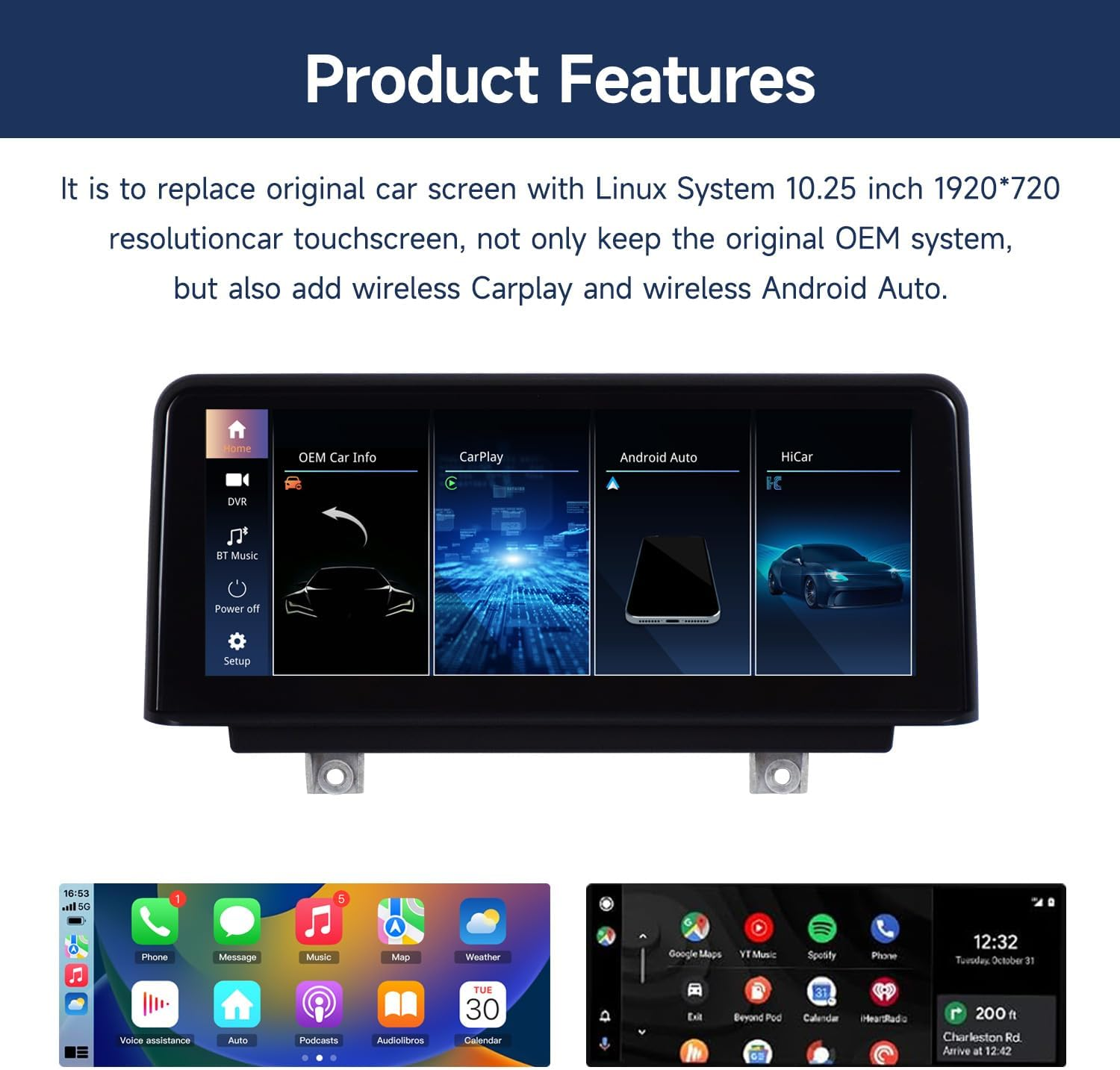Linux 10.25 Touchscreen Wireless Carplay Multimedia for BMW 3 Series 4 Series F30 F31 F34 F32 F33 F36 from 2013 to 2017 with NBT Linux System image number 2