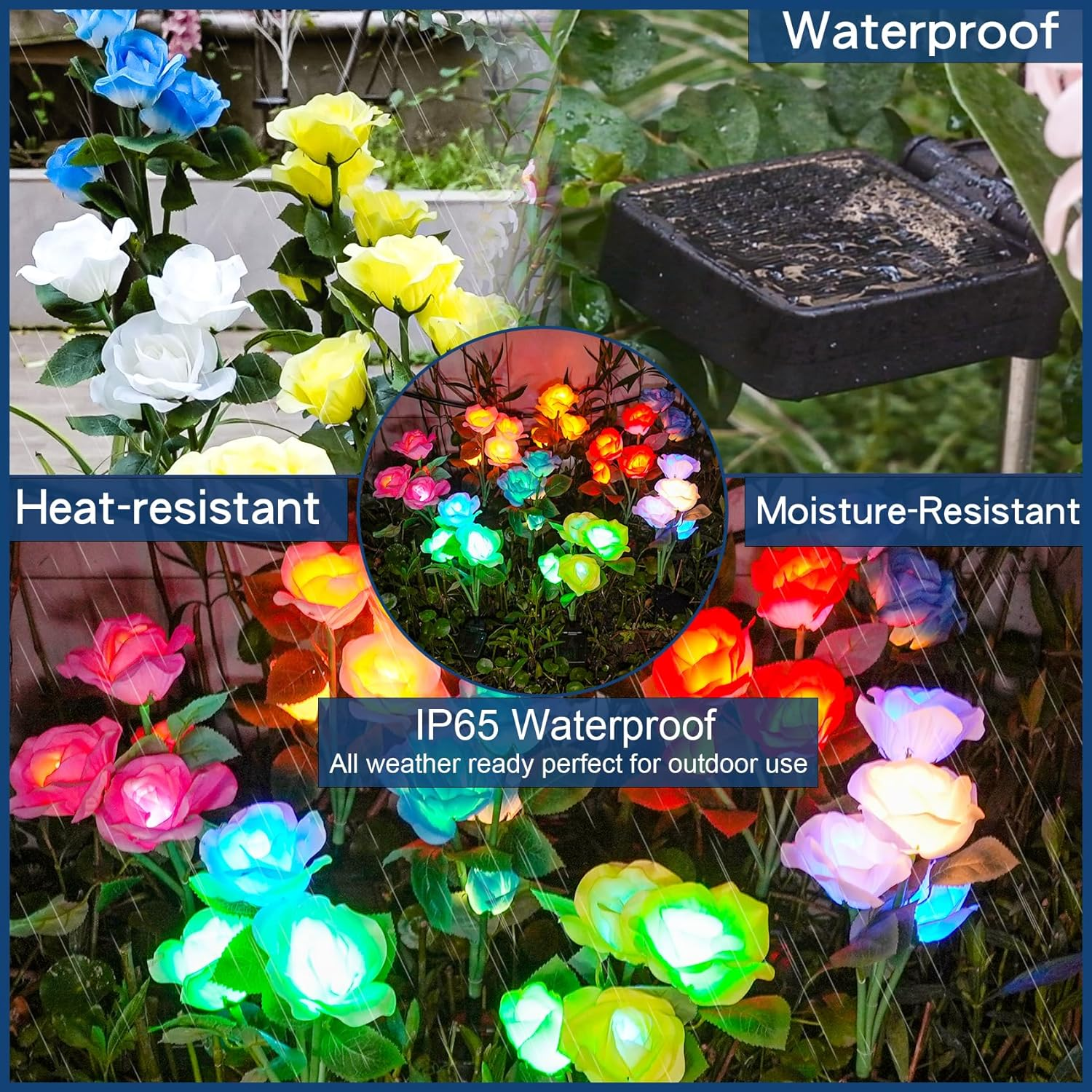 TONULAX Solar Garden Lights - Newest Version Solar Lights Outdoor, 7 Color Changing Rose Lights for Yard,Garden Decoration, Enlarged Solar Panel, More Realistic Rose Flower (2 Pack, Red and White) image number 4