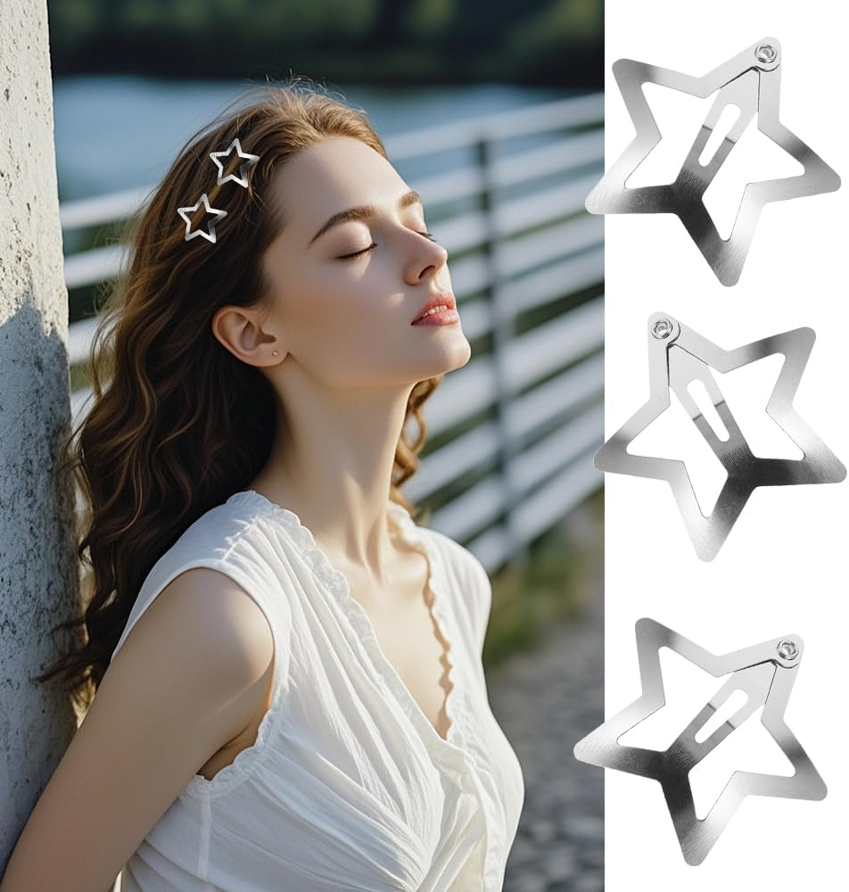 Funalix Pack of 20 Metal Star Hair Clips, Y2K Hair Accessories with Cute Pentagram Hair Clips and Hollowed Star Hairpin, Hair Clips for Women and Girls (Silver) image number 5