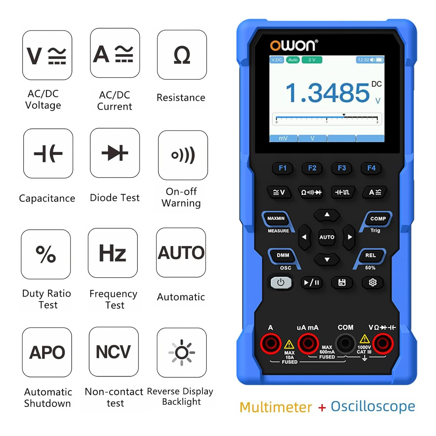 OWON HDS120 2 in 1 Oscilloscope + 4&frac12; Digit Multimeter 20000 Counts True RMS Tester 1Mhz 5Ms/S Automatic Range image number 6