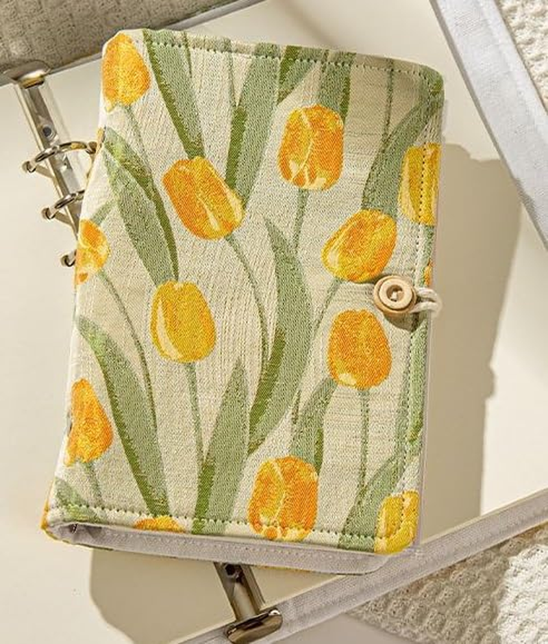 A6 Binder, Embroidered Flower Journal, Refillable Journal, 6 Ring Binder, Journal Cover, Unlined Paper, Sketchbook, Travel Diary for Girl, Budget Binder, Planner Binder (Tulip Flowers)