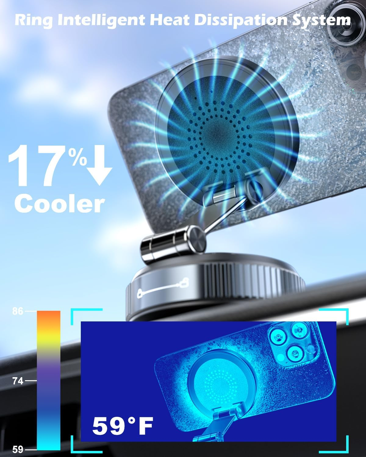 Cloudvalley 15W Magnetic Wireless Car Charger Mount, Nano Gel Vacuum Suction Cup Phone Holder for Dashboard & Windshield, Foldable 360&deg; Adjustable Cell Phone Charging Stand Compatible with Magsafe image number 4