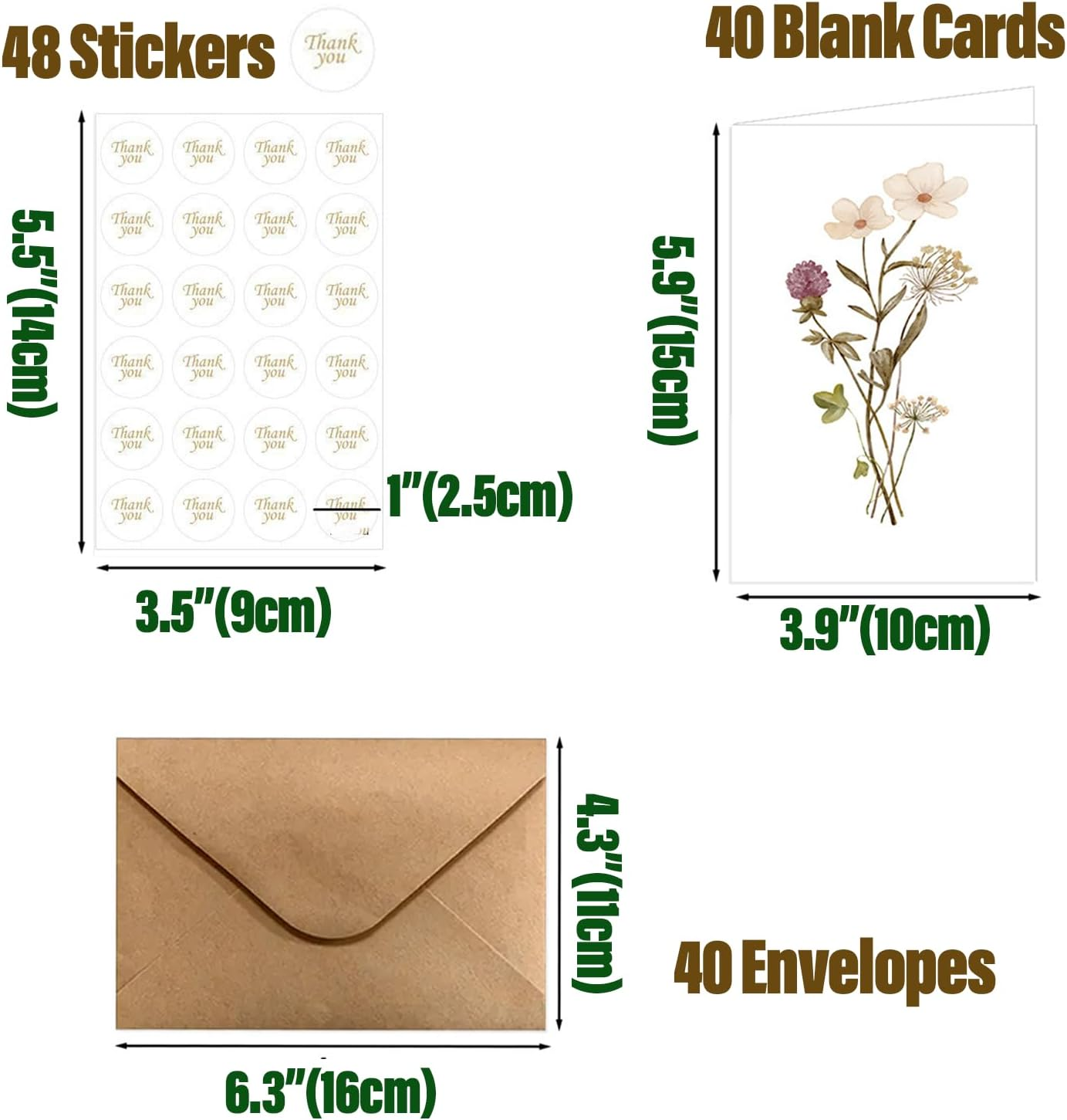 Yeanifeana 40 Pack Blank Cards, Elegant Floral Greeting Cards with Rustic Envelopes, All-Occasion Greeting Cards for Weddings Birthdays Thank You, Blank Cards Design Stationery Set image number 1