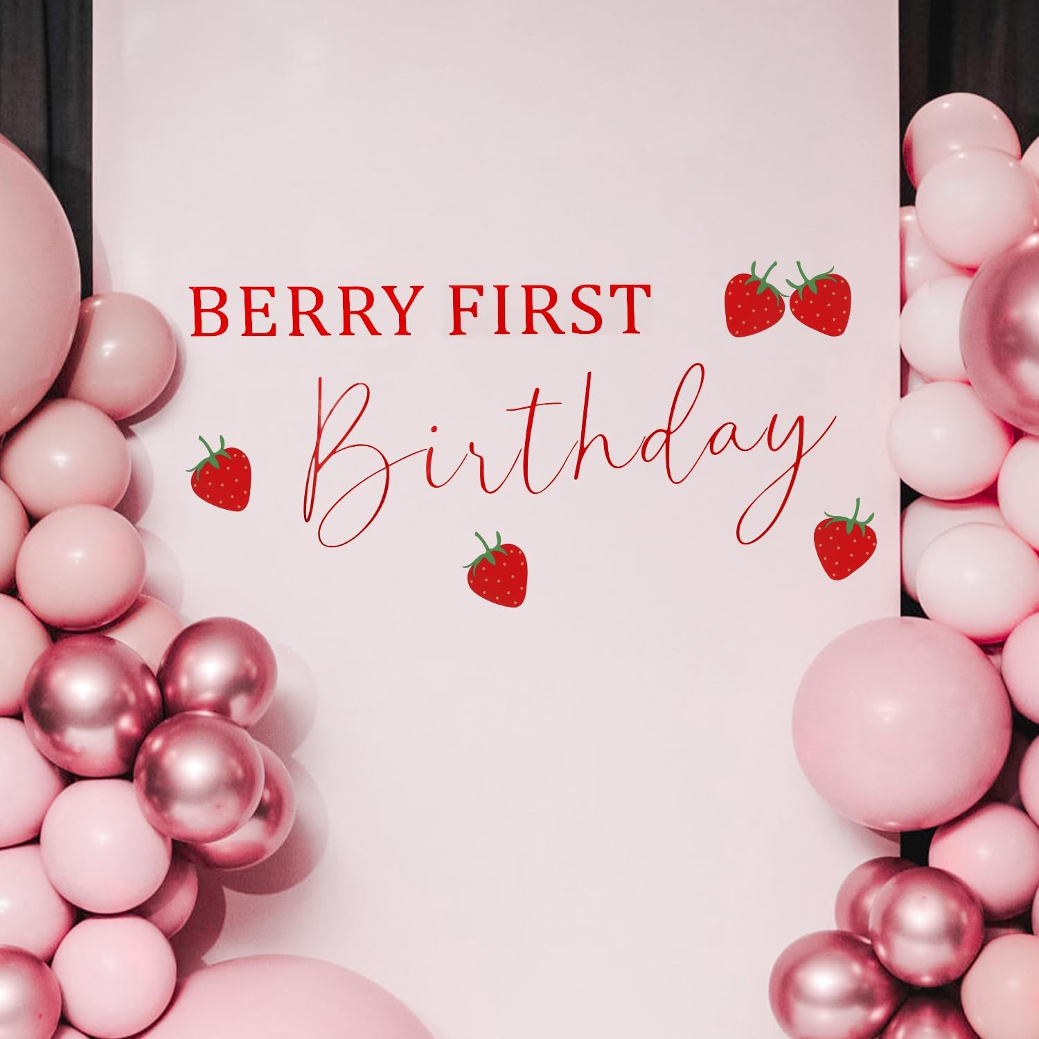 Strawberry Bow Sticker, Strawberry Theme First Birthday Background, Strawberry Theme First Birthday Decoration, Strawberry Theme Sticker Birthday Party Decoration Strawberry Theme image number 4