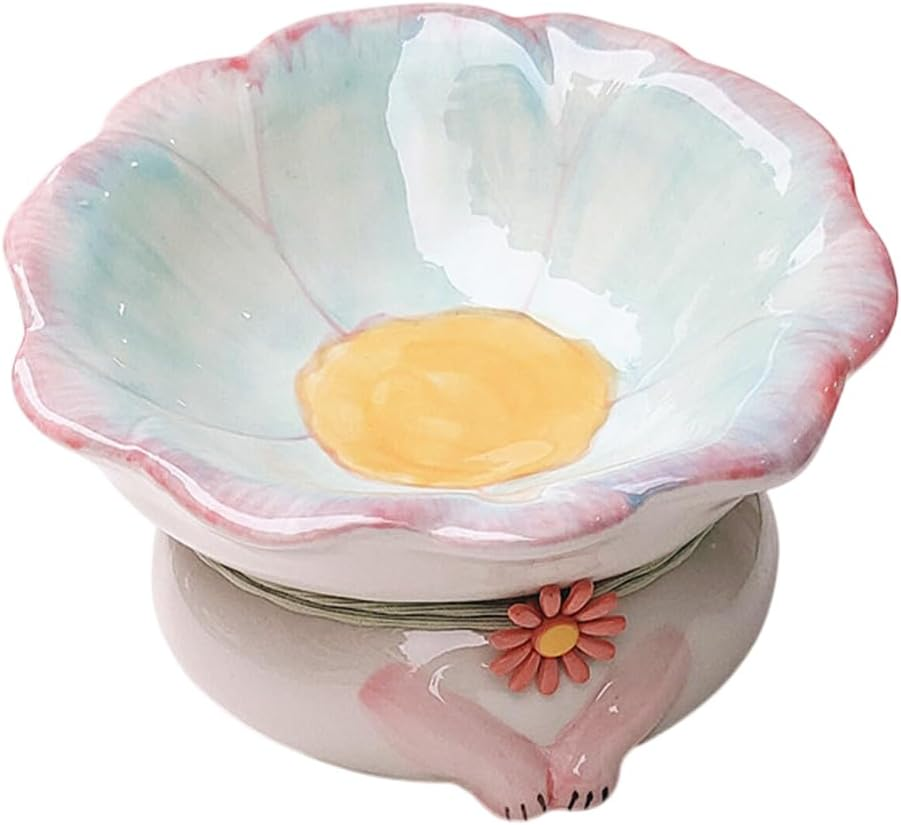 AIMALL Tilted Ceramic Cat Bowl for Neck Protection, 15&deg; Tilt Design Elevated Pet Food and Water Dish, Non-Slip Tall Cat Basin, Ideal for Cats and Small Dogs