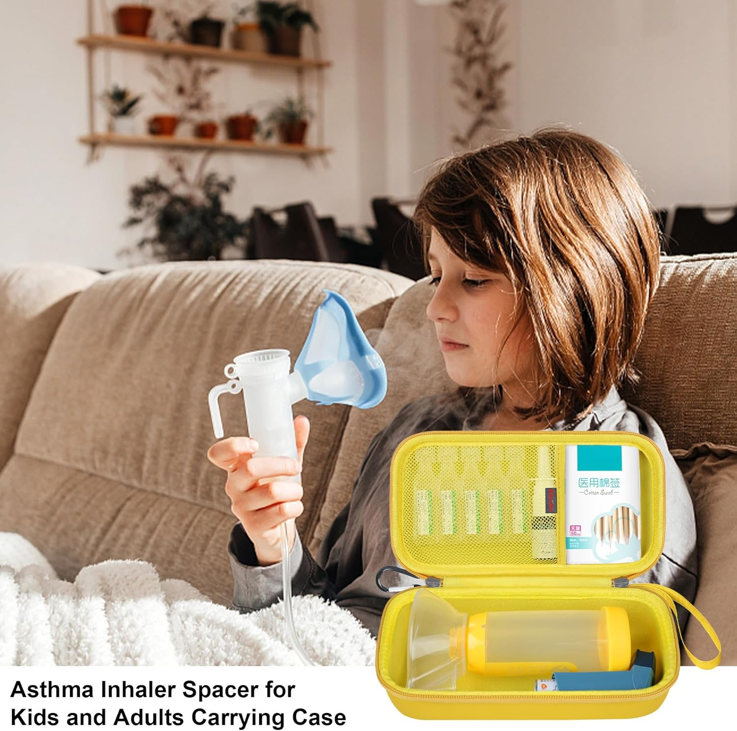 Elonbo Carrying Case Compatible with Asthma Inhaler Spacer for Kids and Adults, Ventolin Masks Inhaler Spacer Holder, Asthma Travel Organize Bag, Yellow (CASE ONLY! Inhaler Spacer Not Included) image number 4