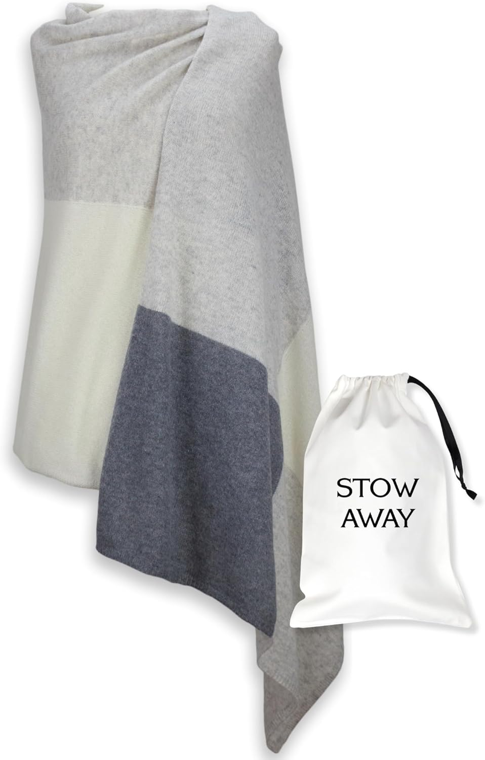 Jet&Bo 100% Pure Cashmere Lightweight Travel Wrap, Shawl & Scarf Gray Colorblock with Protective Storage Bag + Gift Box image number 6