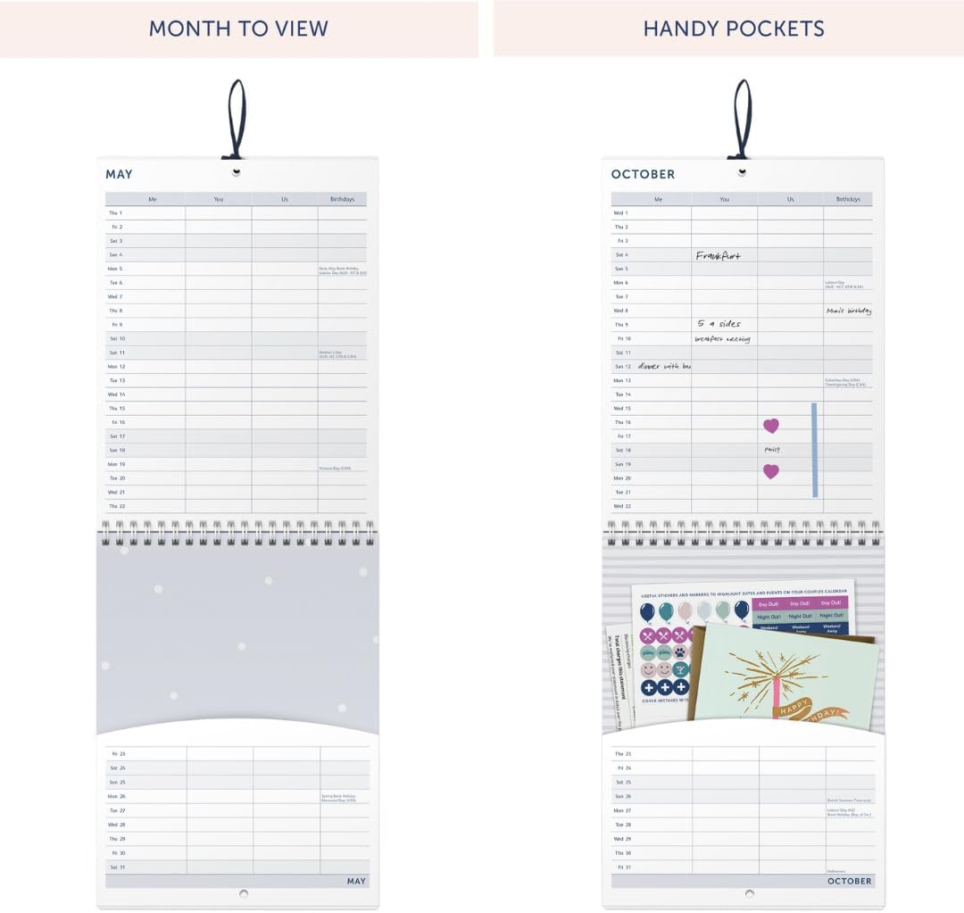 Busy B 2025 Calendar Couples Wall Calendar 2025 - Birds Slim Design with Dual Schedules, Monthly Pockets & Stickers - A5 Hanging Calendar for Shared Planning, Birthdays & Important Dates - Jan to Dec image number 3