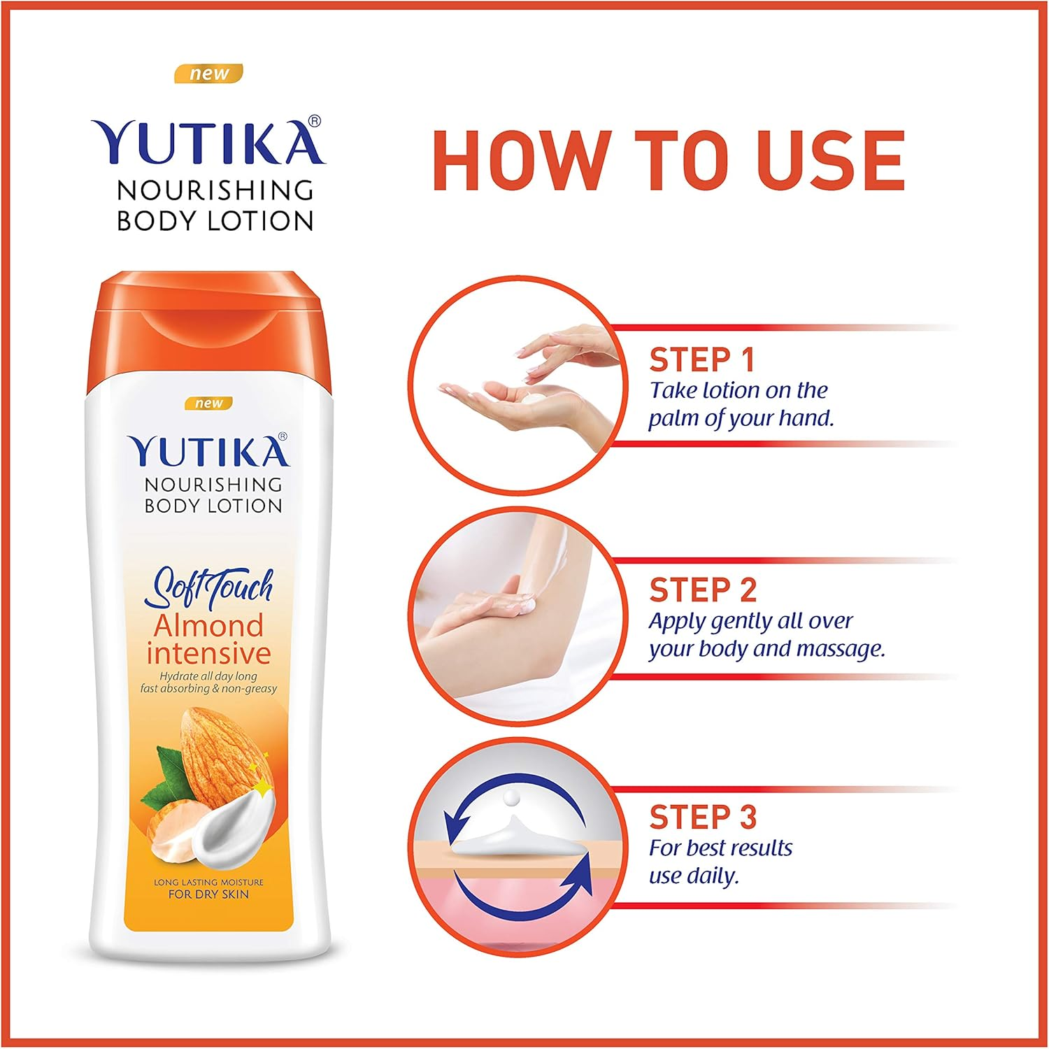 Yutika Nourishing Soft Touch Body Lotion Almond Intensive 300Ml (Pack of 2) image number 5