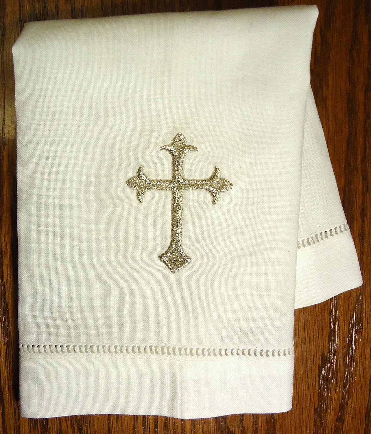 Integrity Designs Linen Baptism/Christening Cloth White with Silver Cross Embroidery Design 100% Fine Linen Fabric 12 X 12 Inch Size Quantity of 1 per Package Hemstitched Hem Heirloom Baby Keepsake Gift