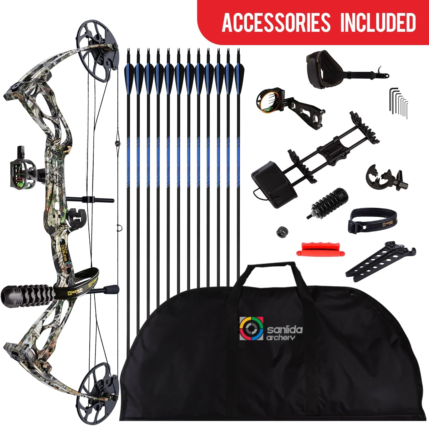 Sanlida Archery Dragon X8 RTH Compound Bow Package for Adults and Teens,18&rdquo;-31&rdquo; Draw Length,0-70 Lbs Draw Weight,Up to IBO 310 Fps,No Bow Press Needed,Limbs Made in Usa,Limited Life-Time Warranty image number 5
