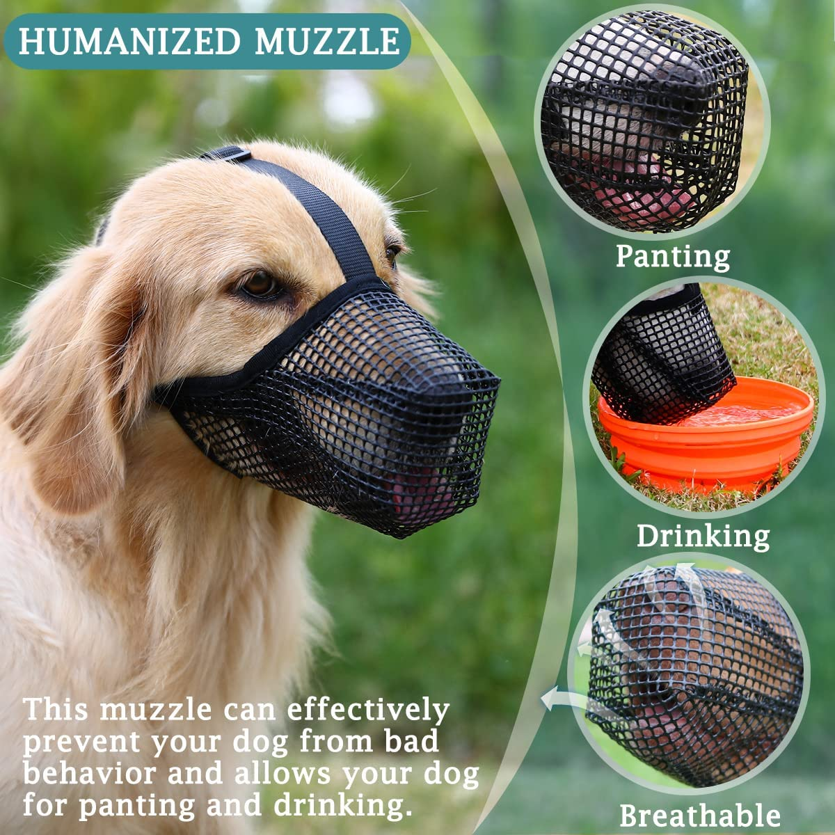 Dog Muzzle, Soft Mesh Covered Muzzles for Small Medium Large Dogs, Poisoned Bait Protection with Adjustable Straps, Prevent Biting Chewing and Licking (XL) image number 1
