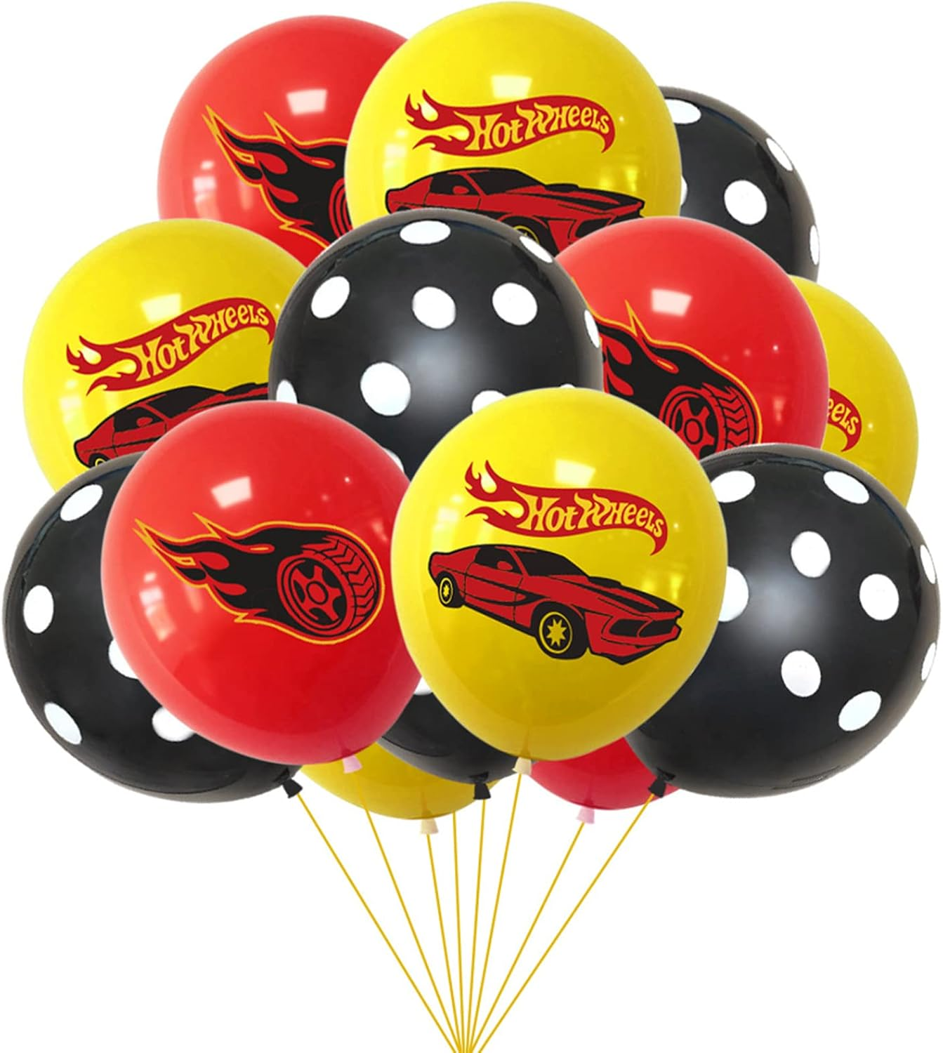 15Pcs Racing Car Party Latex Balloons 12 Inch Black Red Gold Racing Car Patterned Balloons for Racing Party Decoration Kids Boys Birthday Balloon Party Supplies
