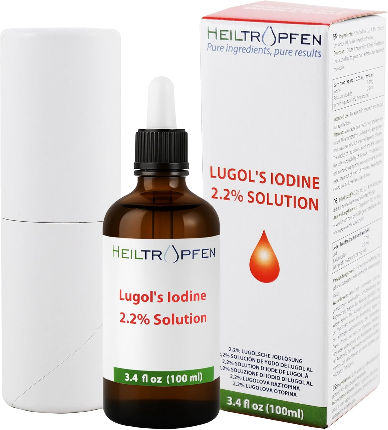 2.2% Lugol'S Iodine Solution (3.4 Fl Oz), Pharmaceutical Grade, Lugols Solution Made with Iodine and Potassium Iodide. Heiltropfen&reg; image number 5
