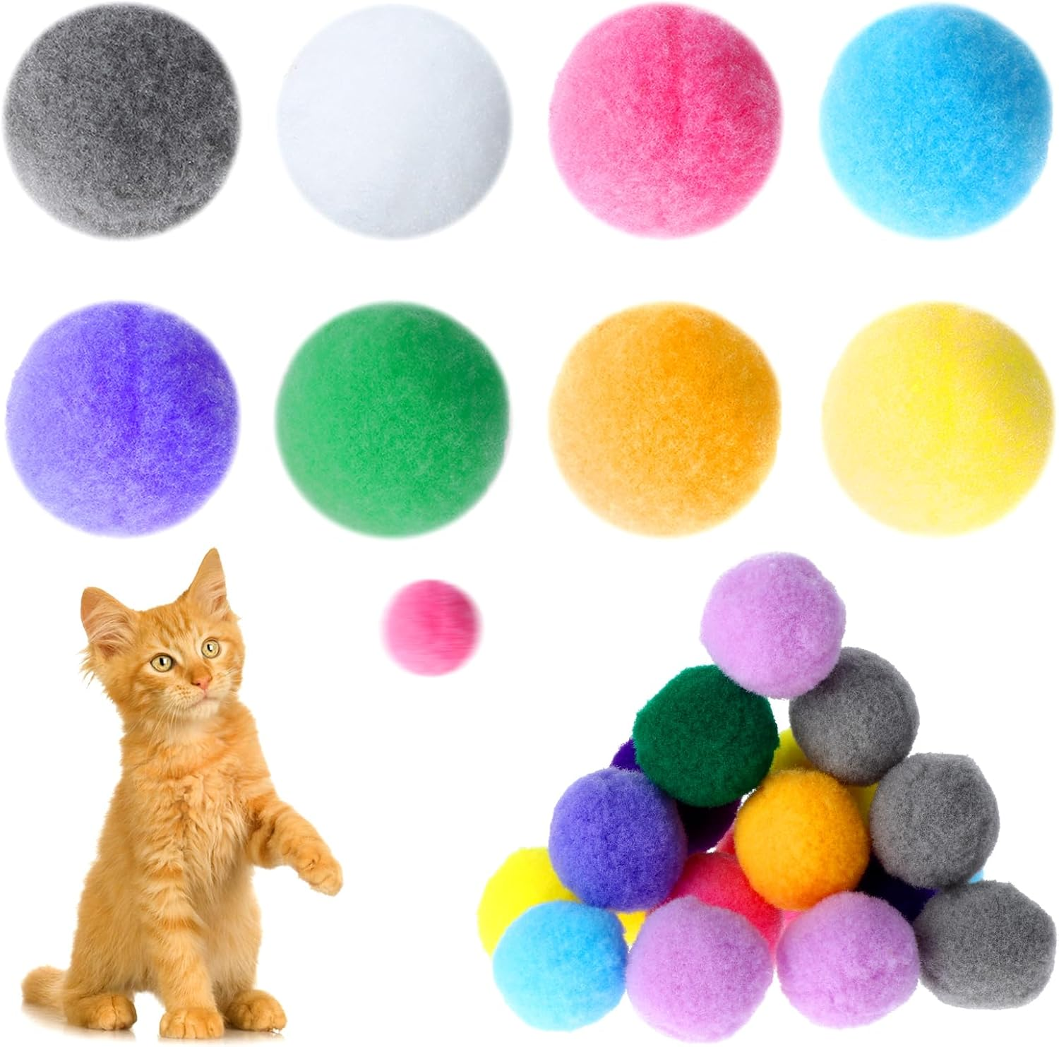 Pack of 50 Felt Balls for Cats 2.5 Cm Pompoms Balls Cat Toy Colourful Pom Poms Soft Plush Cat Balls Indoor Cat Interactive Pom Poms DIY Creative Craft Small Pom Poms (Multi-Colour) image number 6