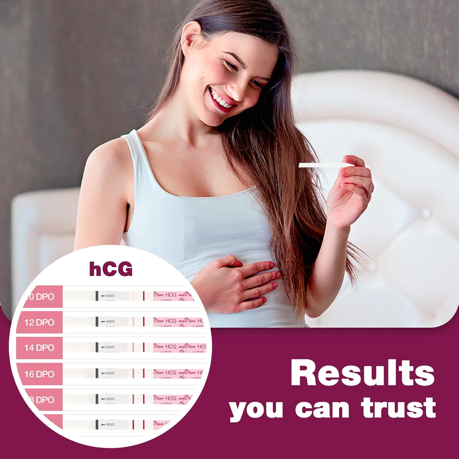 Pregnancy Detection Test Strips Kit: Easy@Home 20 HCG Tests 10Miu/Ml Powered by Accurate Fertility Tracker Ios and Android Premom App image number 1