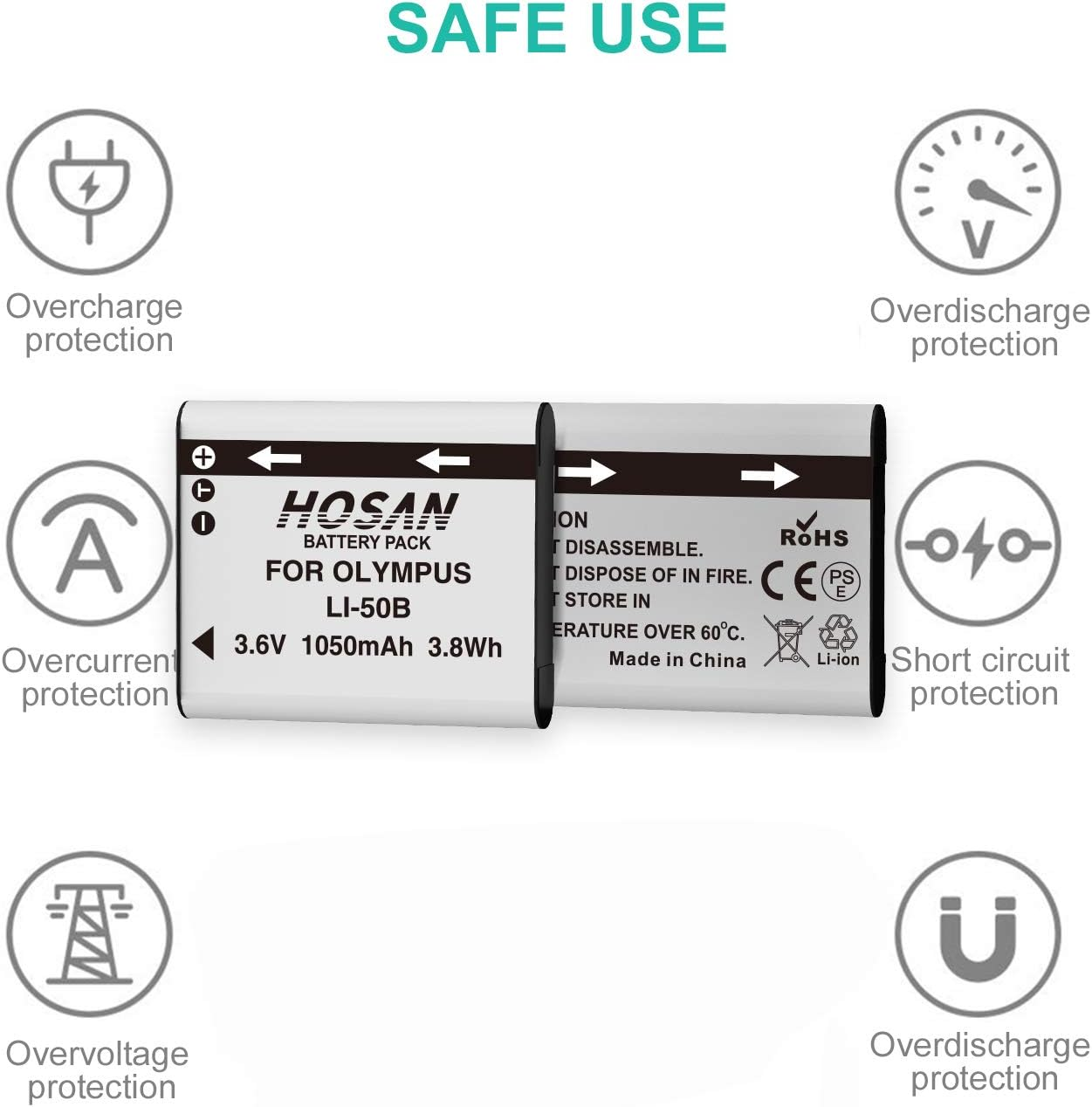 LI-50B Battery (2 Pack) and Dual USB Charger Kit for Olympus Li-50B, Pentax D-Li92,Ricoh DB-100, SP-720UZ, SP-800UZ, SP-810UZ, Olympus SZ-10, SZ-12, SZ-15, SZ-16, SZ-20, SZ-30MR, SZ31MR image number 5