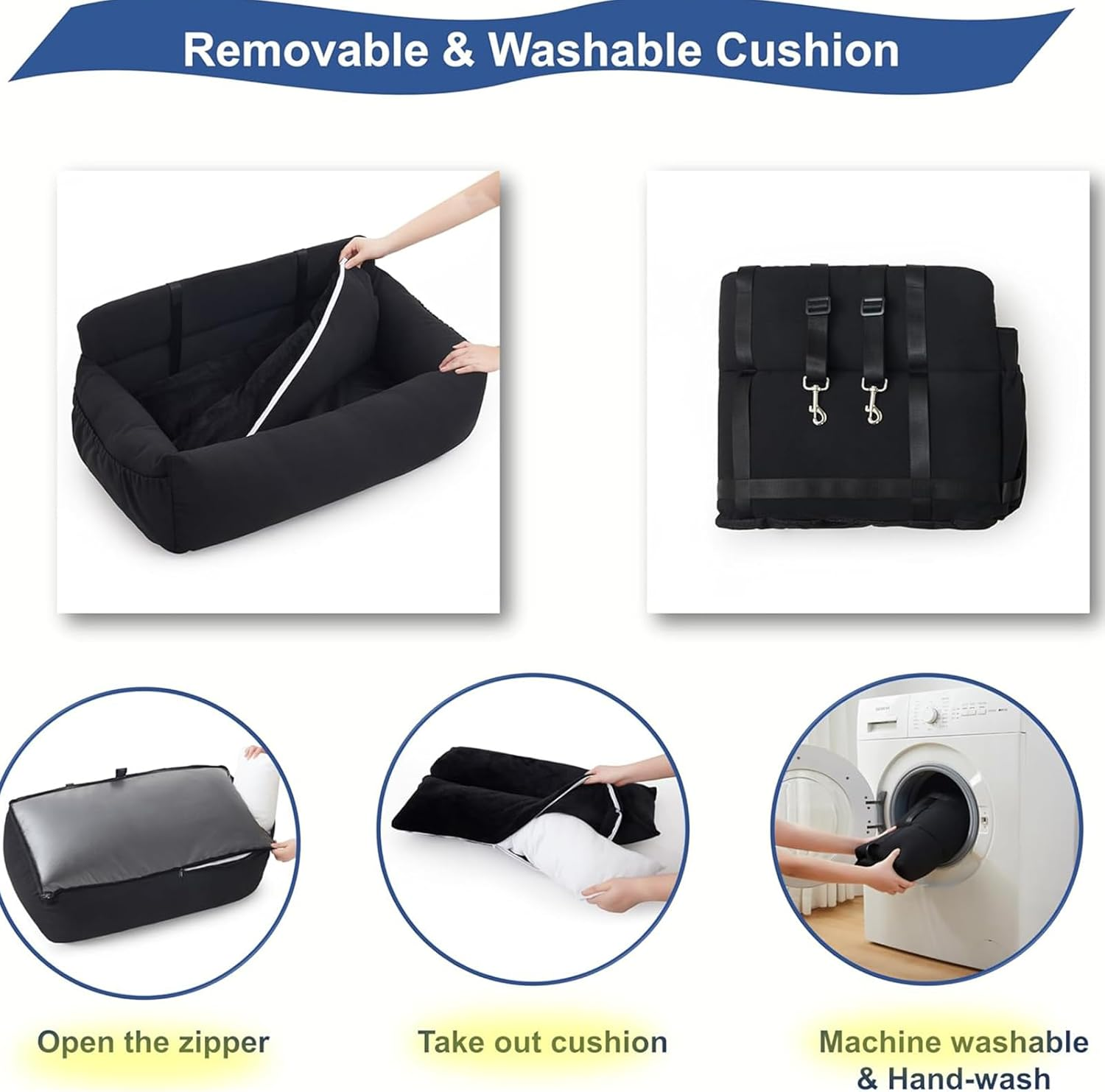 Dog Car Seat Dog Travel Car Carrier Bed with Side Pocket Storage for Cars on Travel with Safety Belt and Removable Cushion for Medium and Large Dogs image number 1