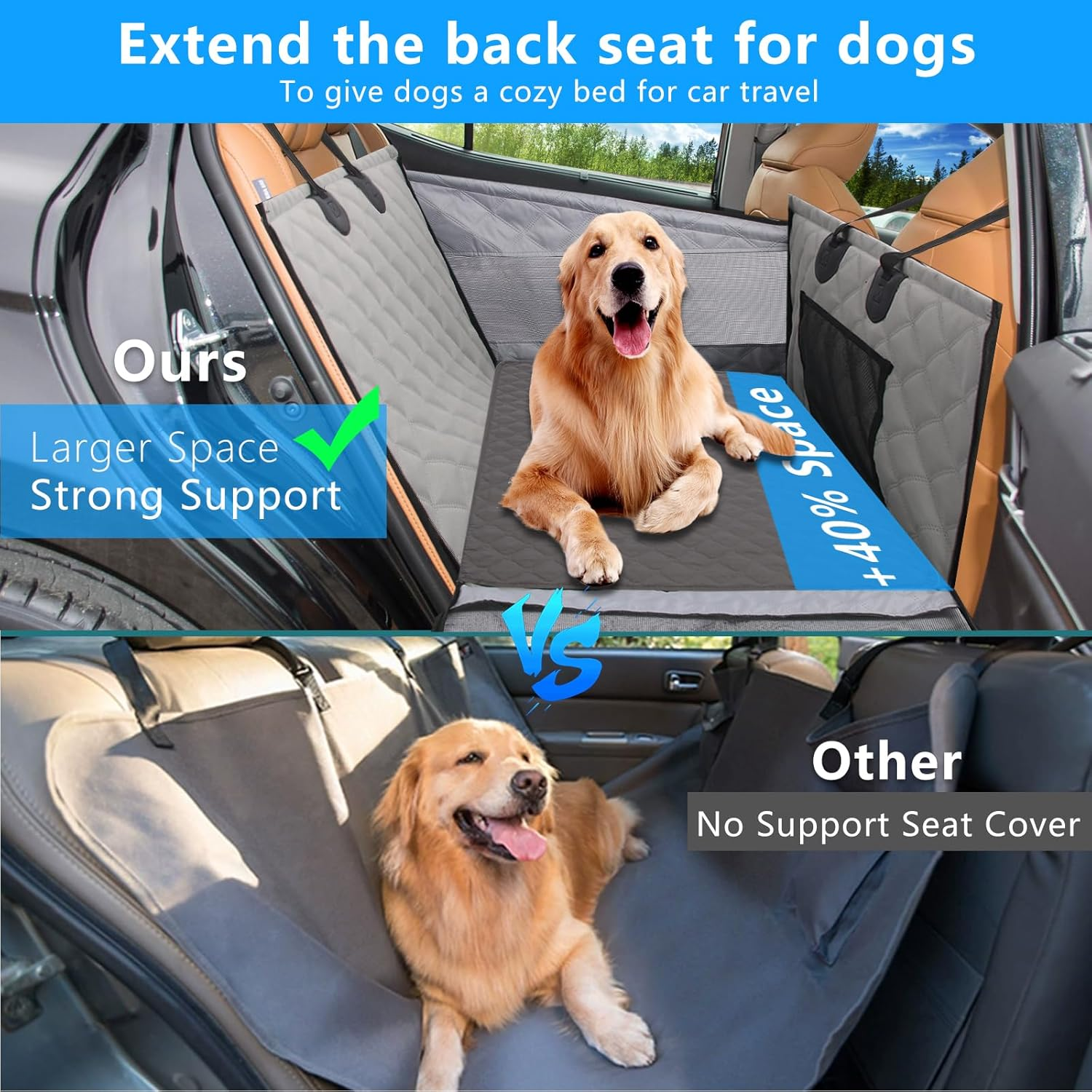 Dog Car Seat Extender for Small Large Dogs, Back Seat Extender, Pet Hammock for Back Seat Dog Bed Mattress, Pet Car Seat for Car SUV Truck (Black 56 * 56 * 54Cm) - Gray image number 6
