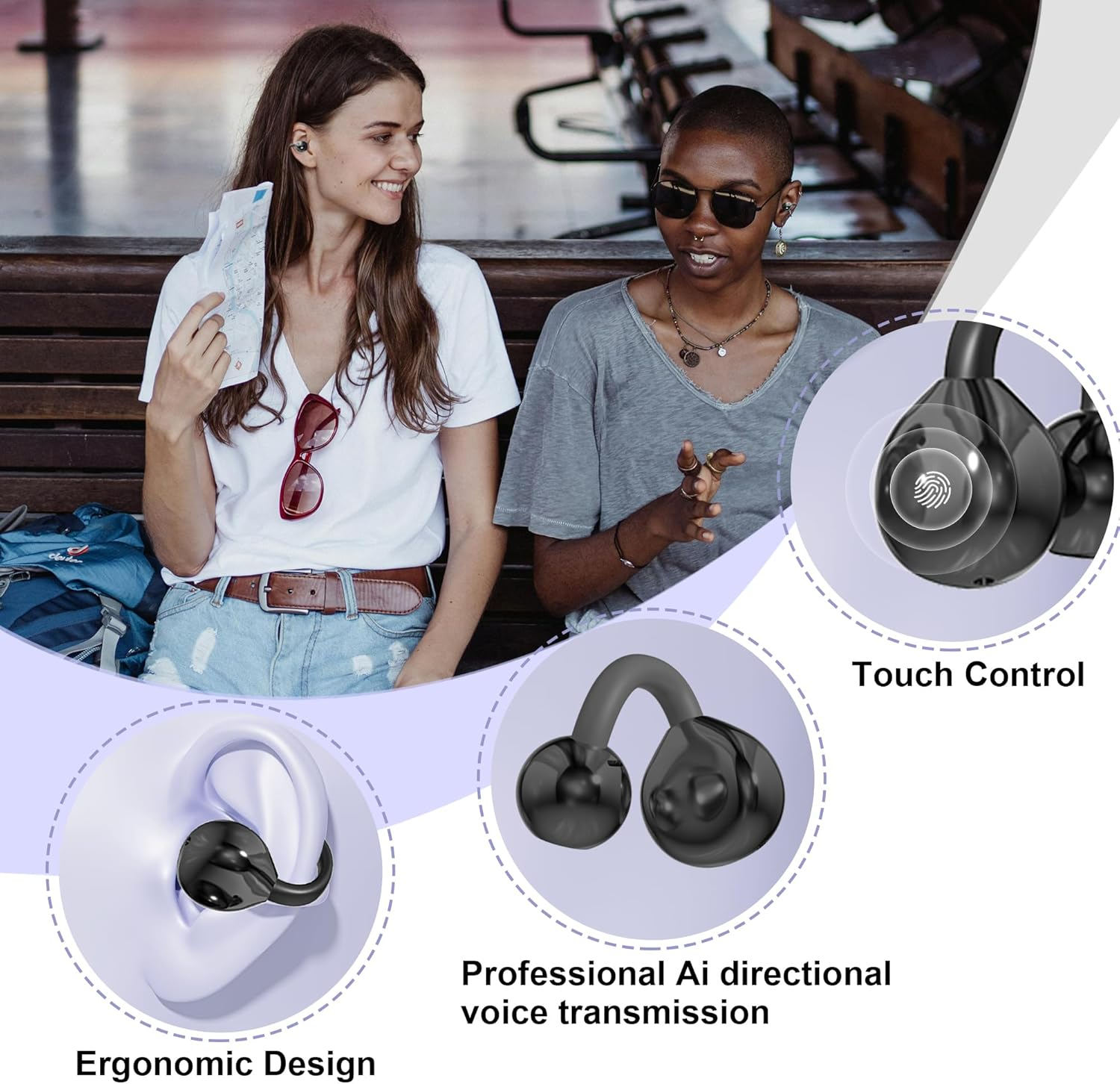 Hovicative Translator Headphones, Wireless Bluetooth Translation Earbuds with 144 Voice Translation Headphones, AI Translator Earbuds, Translator Headphones Real Time