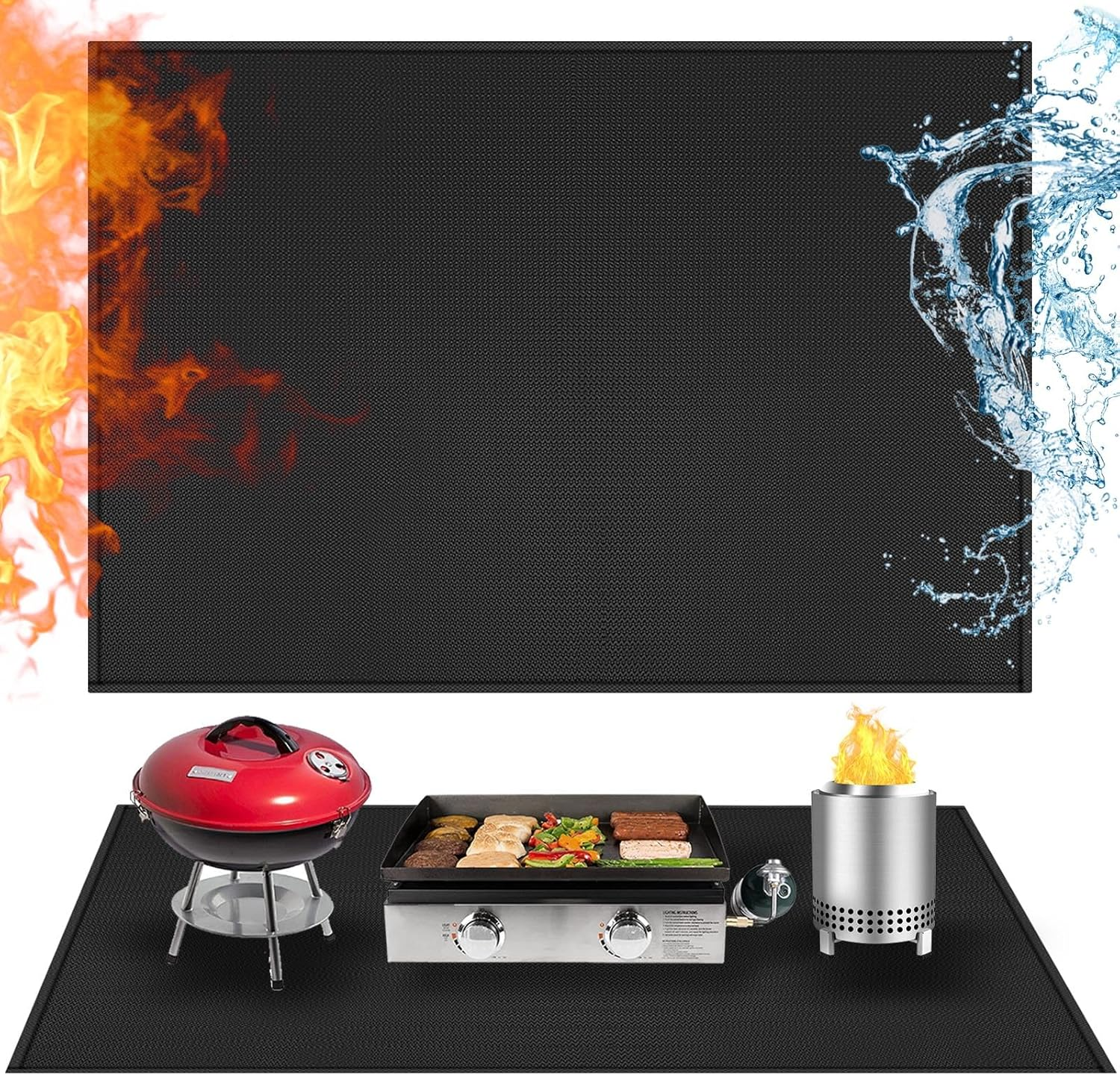 Amerbro 24X31In Heat Resistant Grill Mats for Outdoor Grill to Protect Your Prep Table and Outdoor Grill Table - Fire Proof & Water Proof & Oil Proof BBQ Mat - Black (0.6Mm)