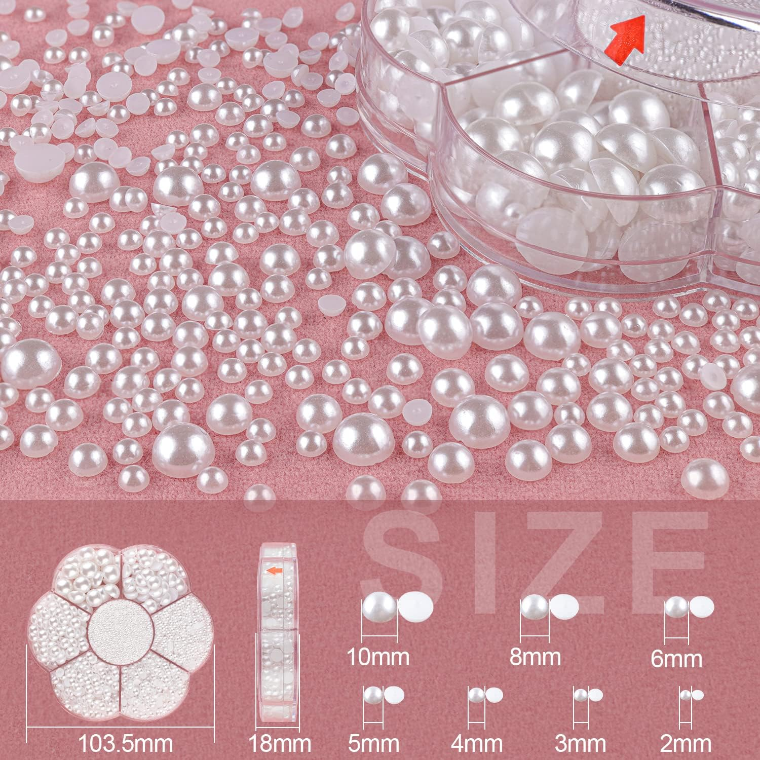 Nail Art Flat Back Half round Pearl Kits 3, Mixed Sizes 6000 Pcs White Small Pearls for Nails with Picking Tools for Graduation Cap Decorations Home DIY Body Face Craft Salon Use - 08-2400Pcs Beige image number 5