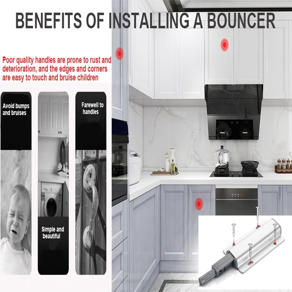 Push to Open Door Latches - Heavy Duty Aluminum Alloy Cabinet Latches, Door Catch for Kitchen, Closet, Wardrobe, Drawers & Cabinets Push to Open Door Hardware (2 Pieces) image number 5